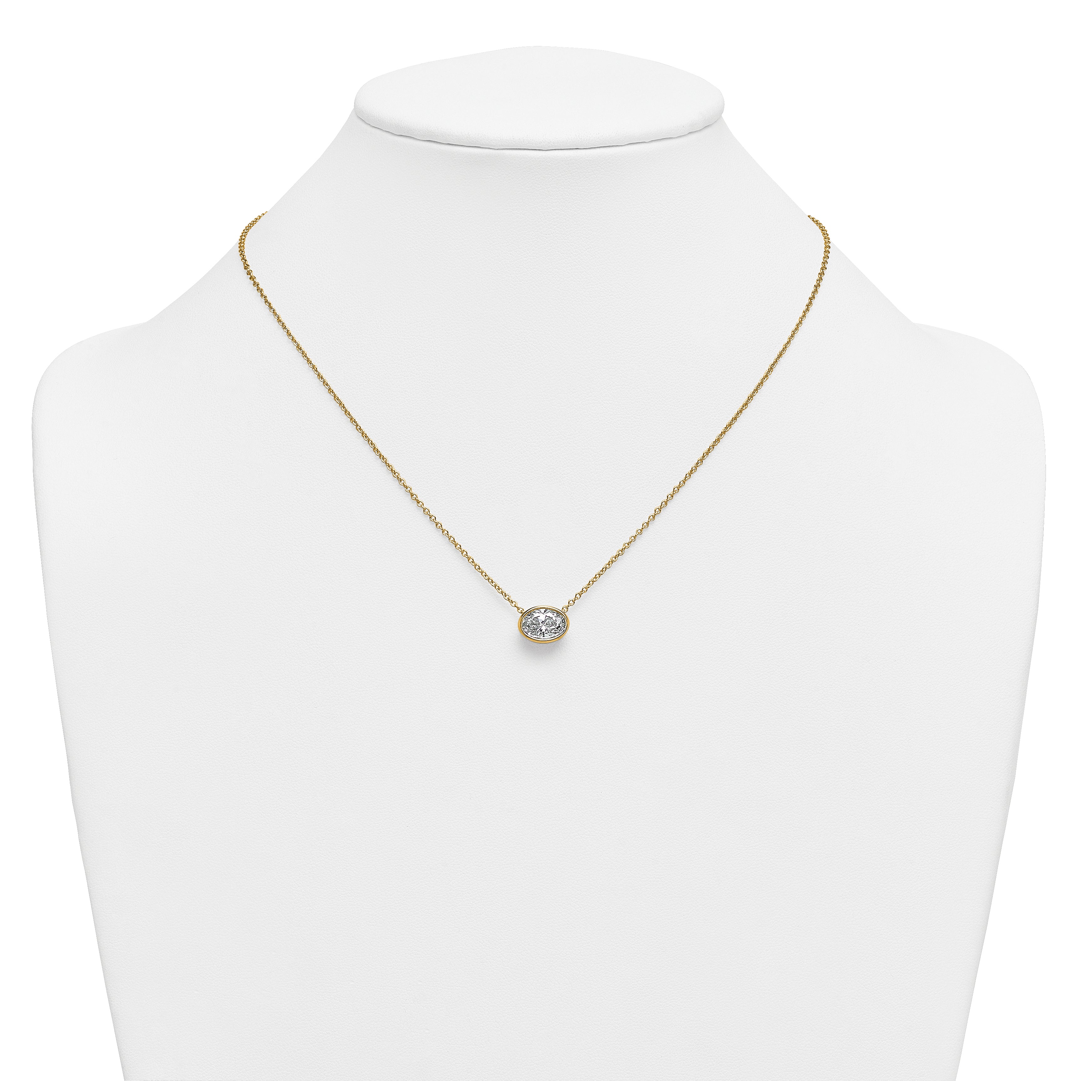 14k 2 carat Certified Lab Grown Diamond VS+ F+ Oval Complete 18 inch Bezel Set Necklace