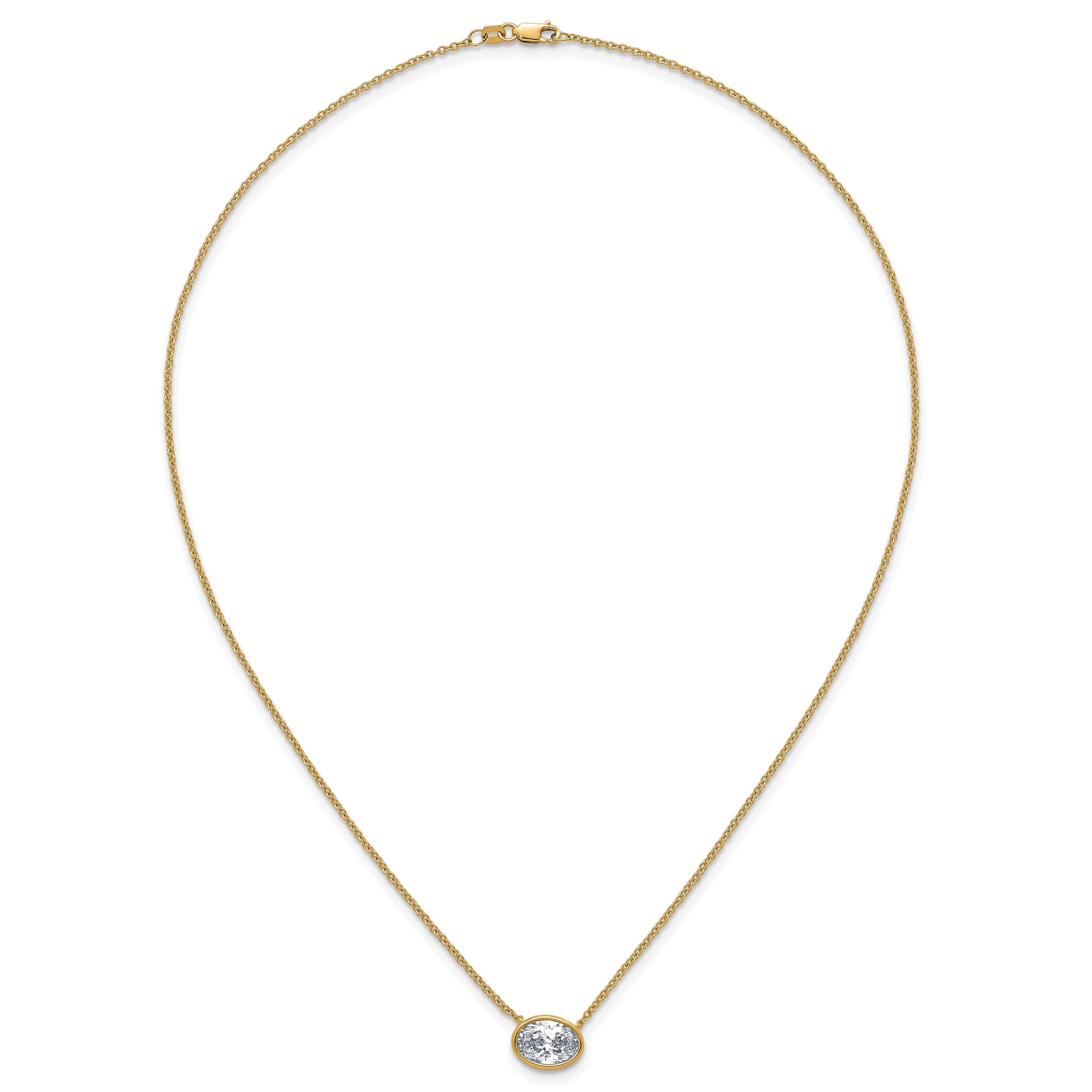 14k 2 carat Certified Lab Grown Diamond VS+ F+ Oval Complete 18 inch Bezel Set Necklace