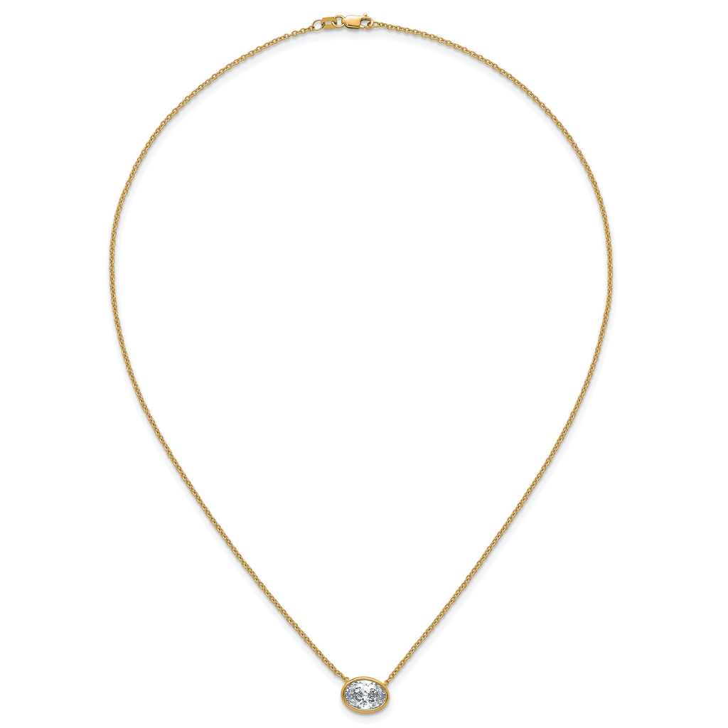 14k 2 carat Certified Lab Grown Diamond VS+ F+ Oval Complete 18 inch Bezel Set Necklace
