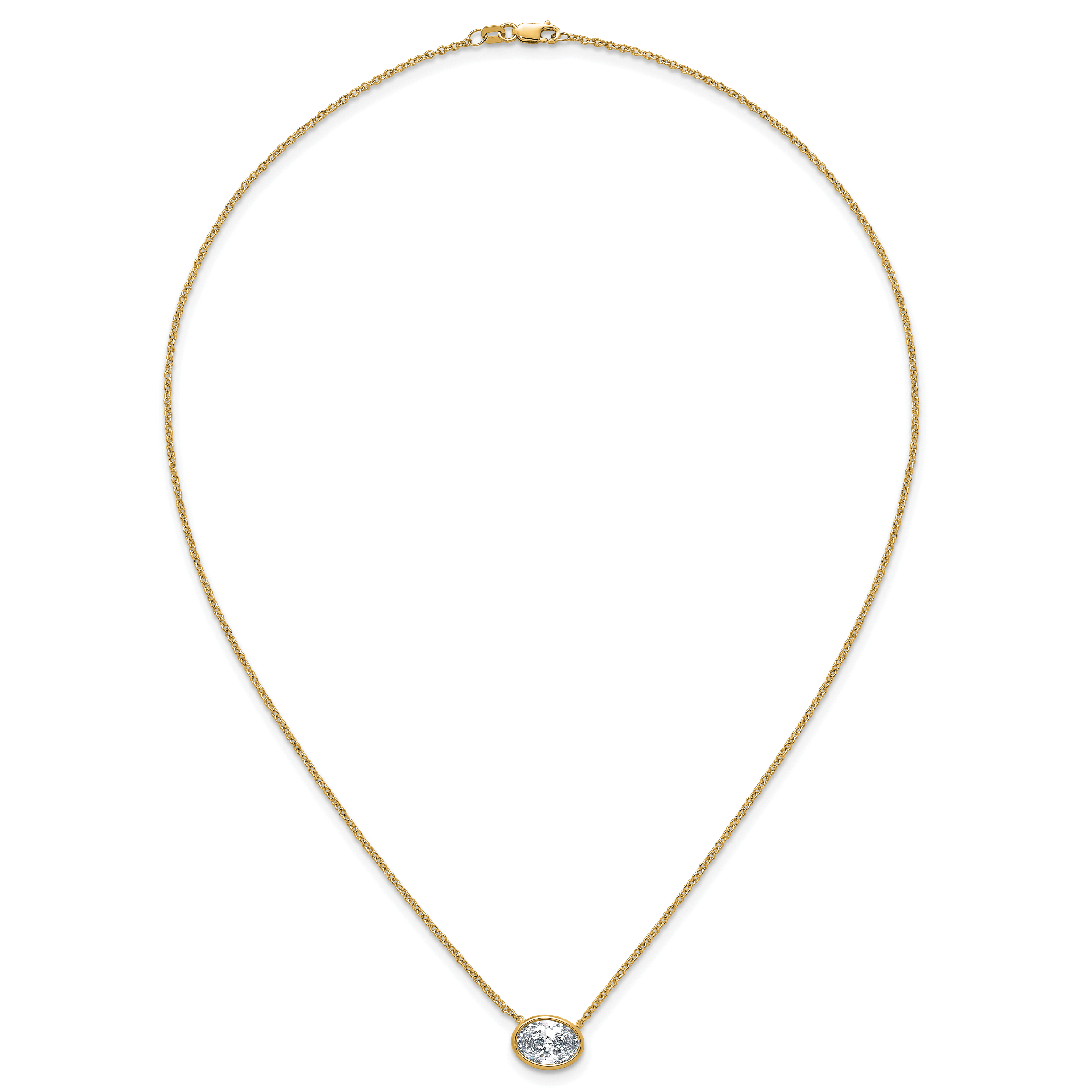14k 2 carat Certified Lab Grown Diamond VS+ F+ Oval Complete 18 inch Bezel Set Necklace