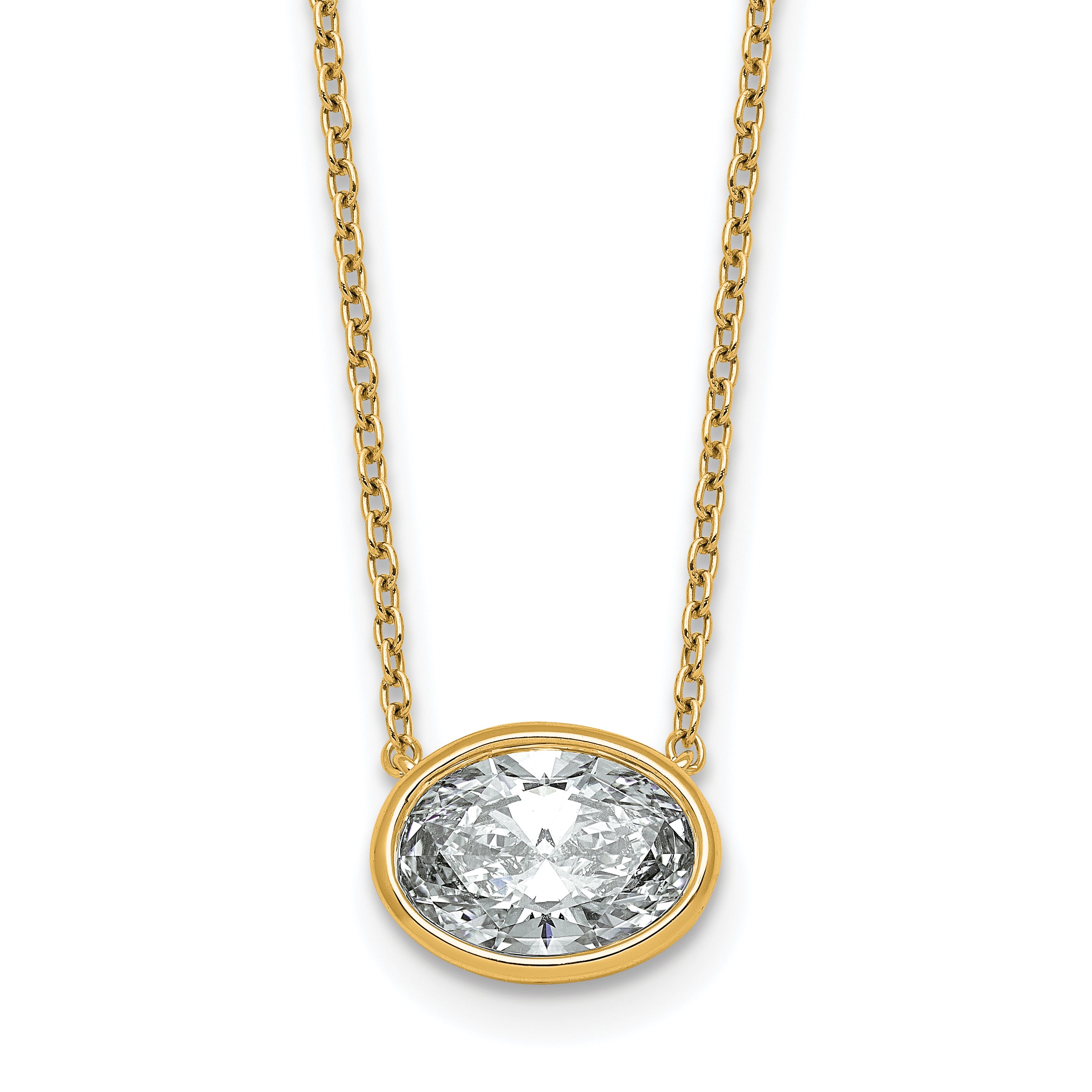 14k 2 carat Certified Lab Grown Diamond VS+ F+ Oval Complete 18 inch Bezel Set Necklace Main image
