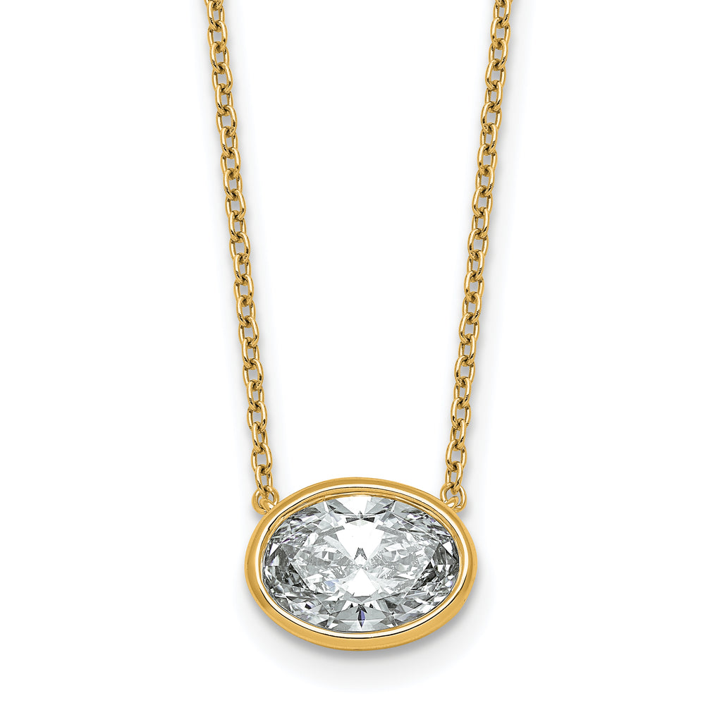 14k 2 carat Certified Lab Grown Diamond VS+ F+ Oval Complete 18 inch Bezel Set Necklace