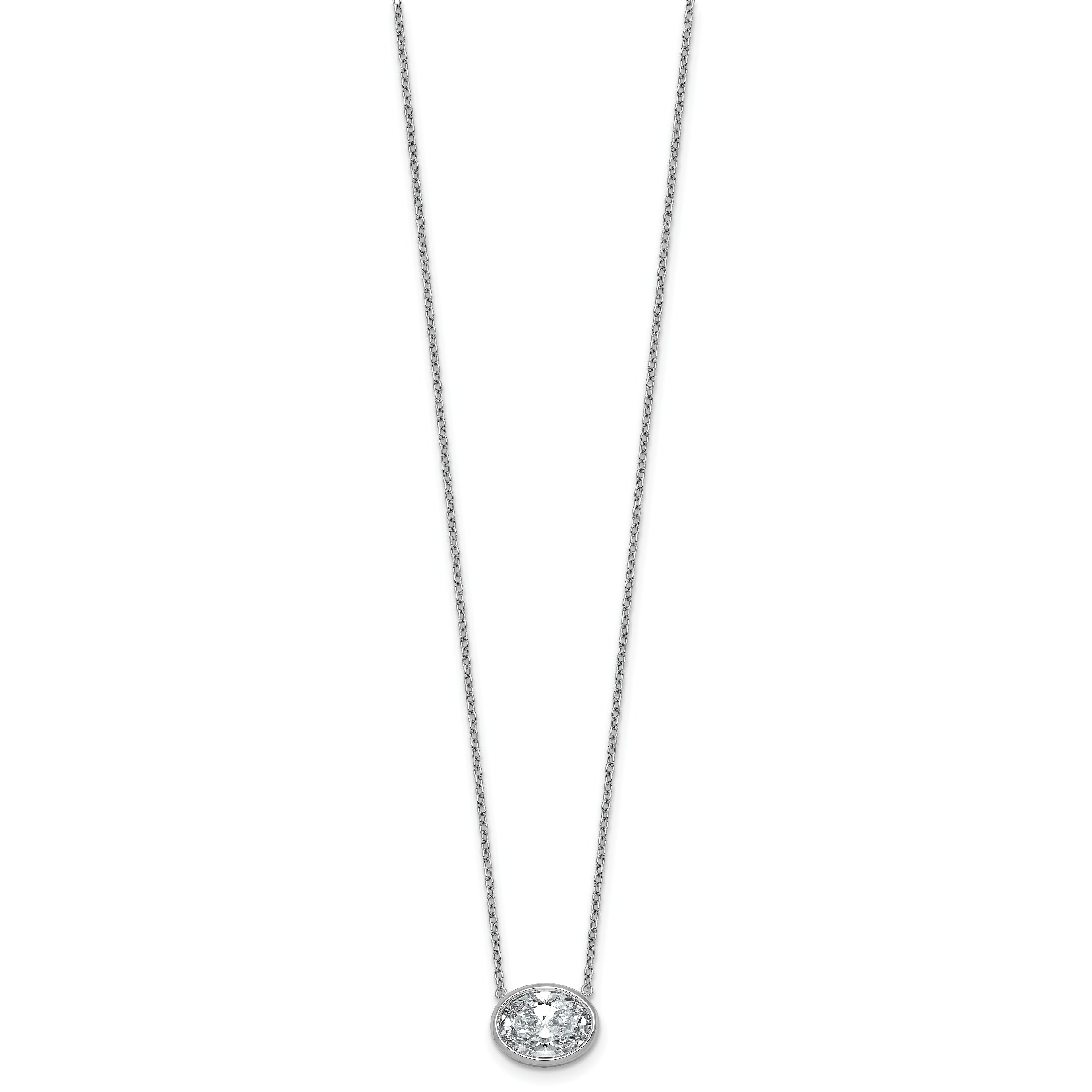 14k White Gold 2 1/2 carat Certified Lab Grown Diamond VS+ F+ Oval Complete 18 inch Bezel Set Necklace