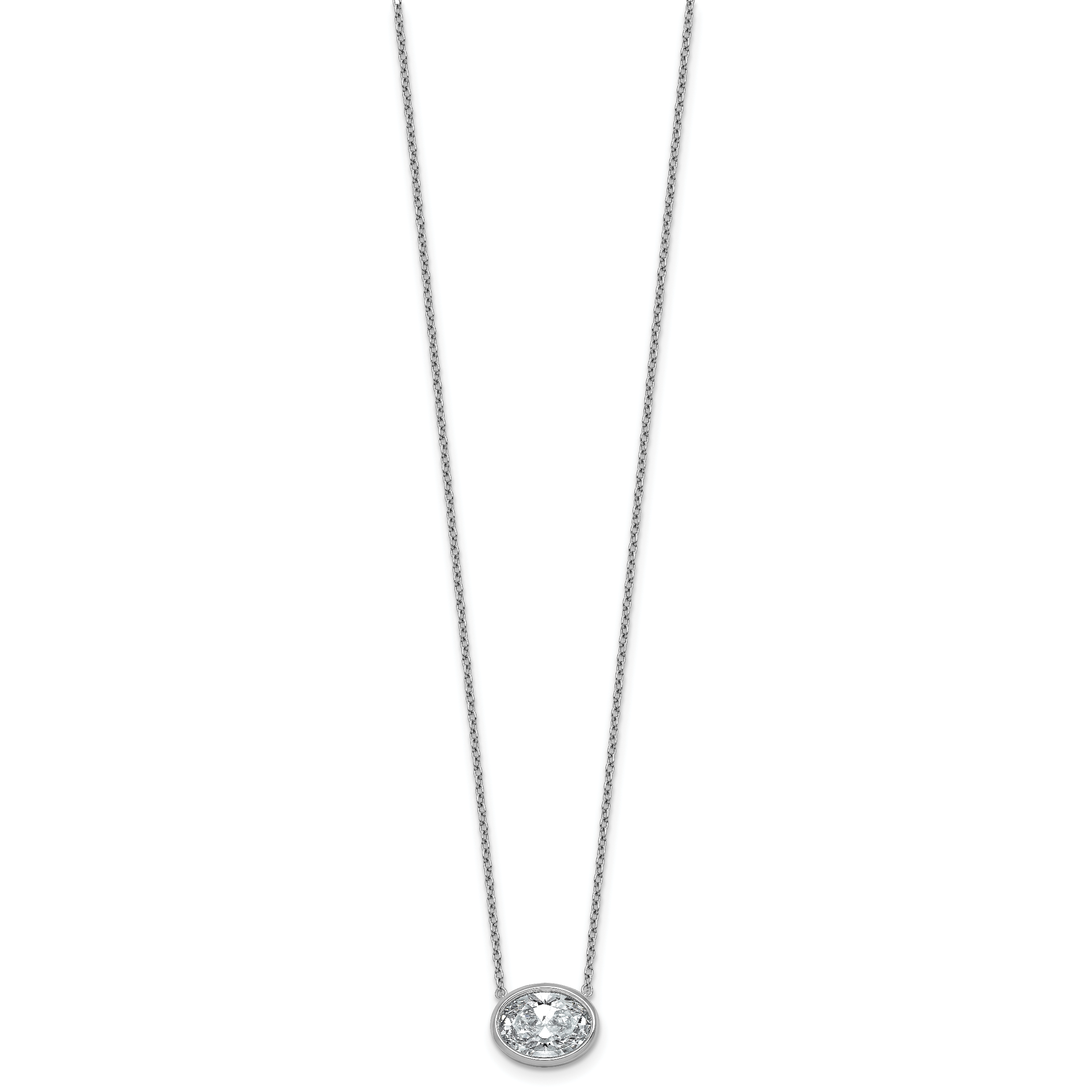 14k White Gold 2 1/2 carat Certified Lab Grown Diamond VS+ F+ Oval Complete 18 inch Bezel Set Necklace