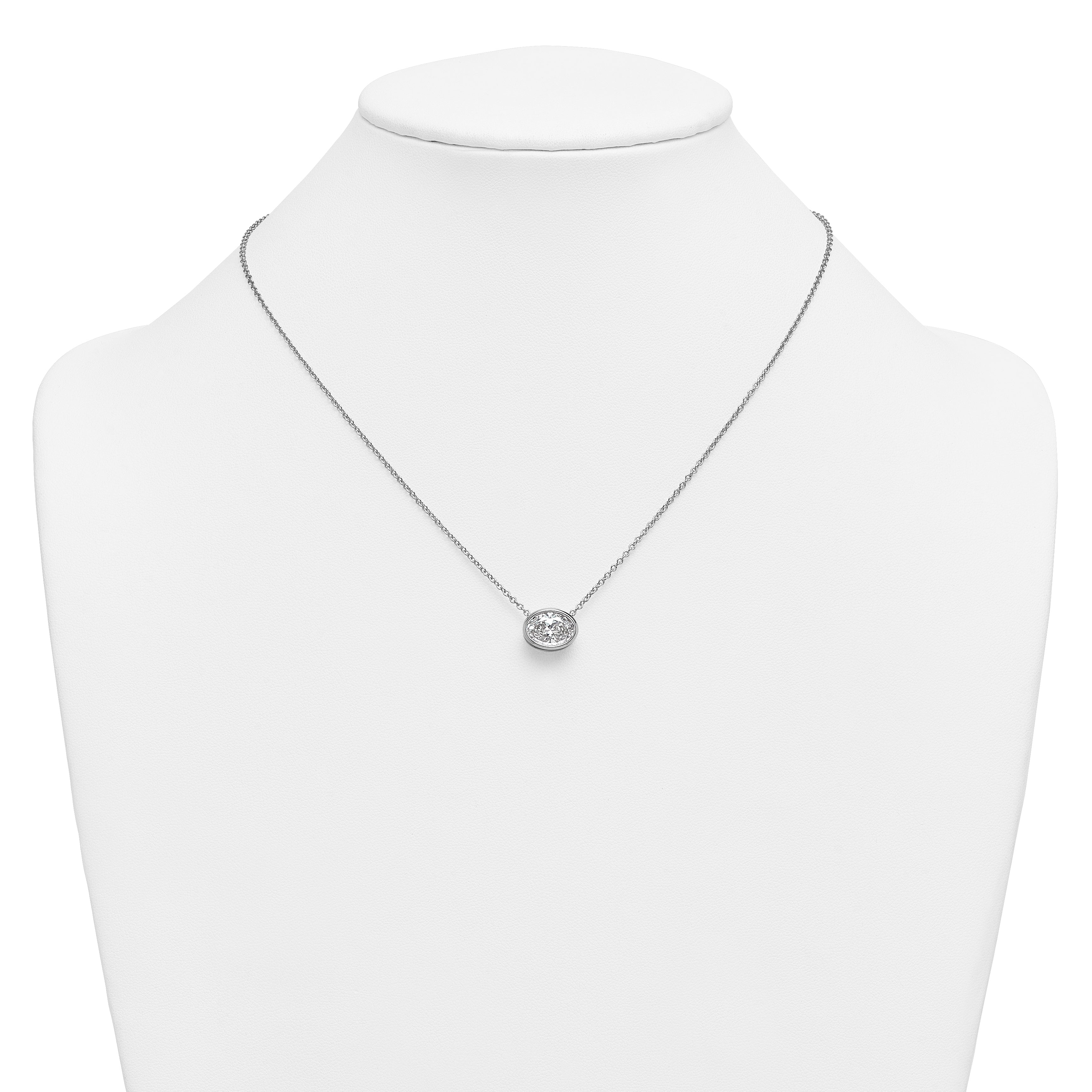 14k White Gold 2 1/2 carat Certified Lab Grown Diamond VS+ F+ Oval Complete 18 inch Bezel Set Necklace