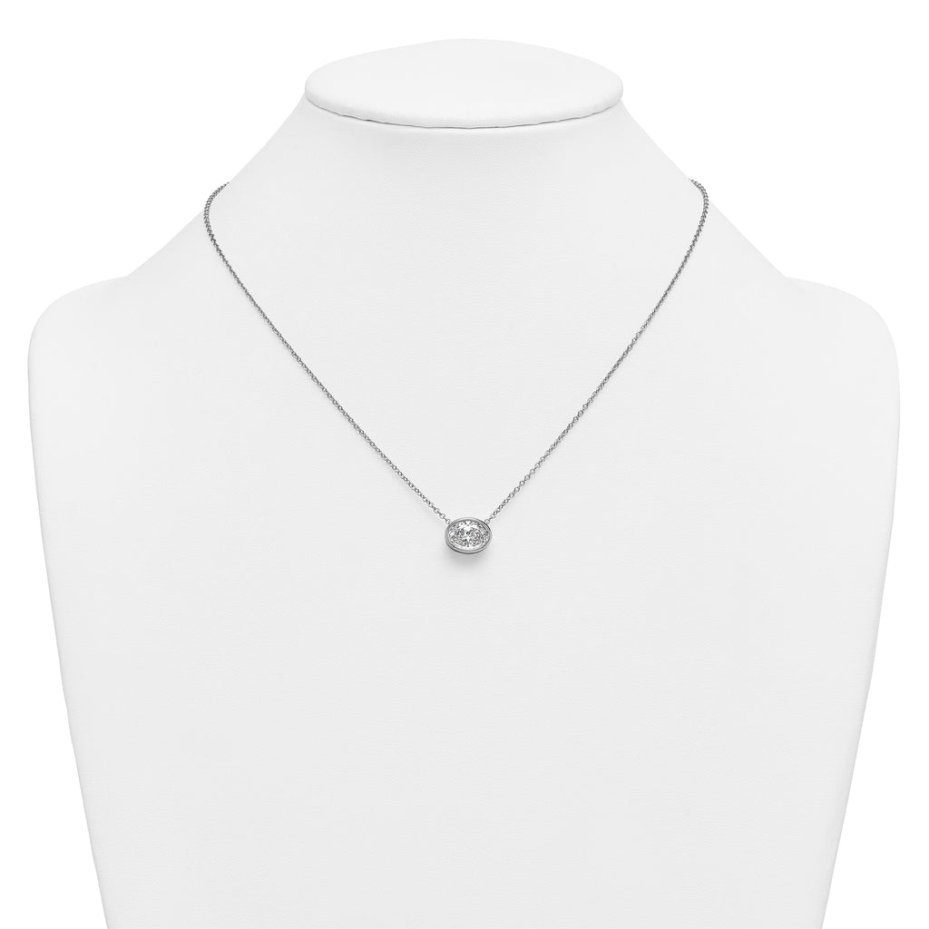 14k White Gold 2 1/2 carat Certified Lab Grown Diamond VS+ F+ Oval Complete 18 inch Bezel Set Necklace
