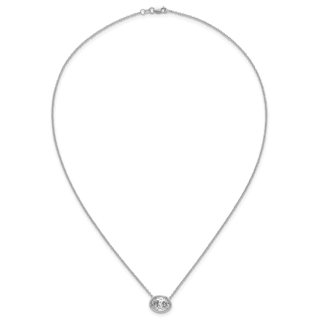 14k White Gold 2 1/2 carat Certified Lab Grown Diamond VS+ F+ Oval Complete 18 inch Bezel Set Necklace