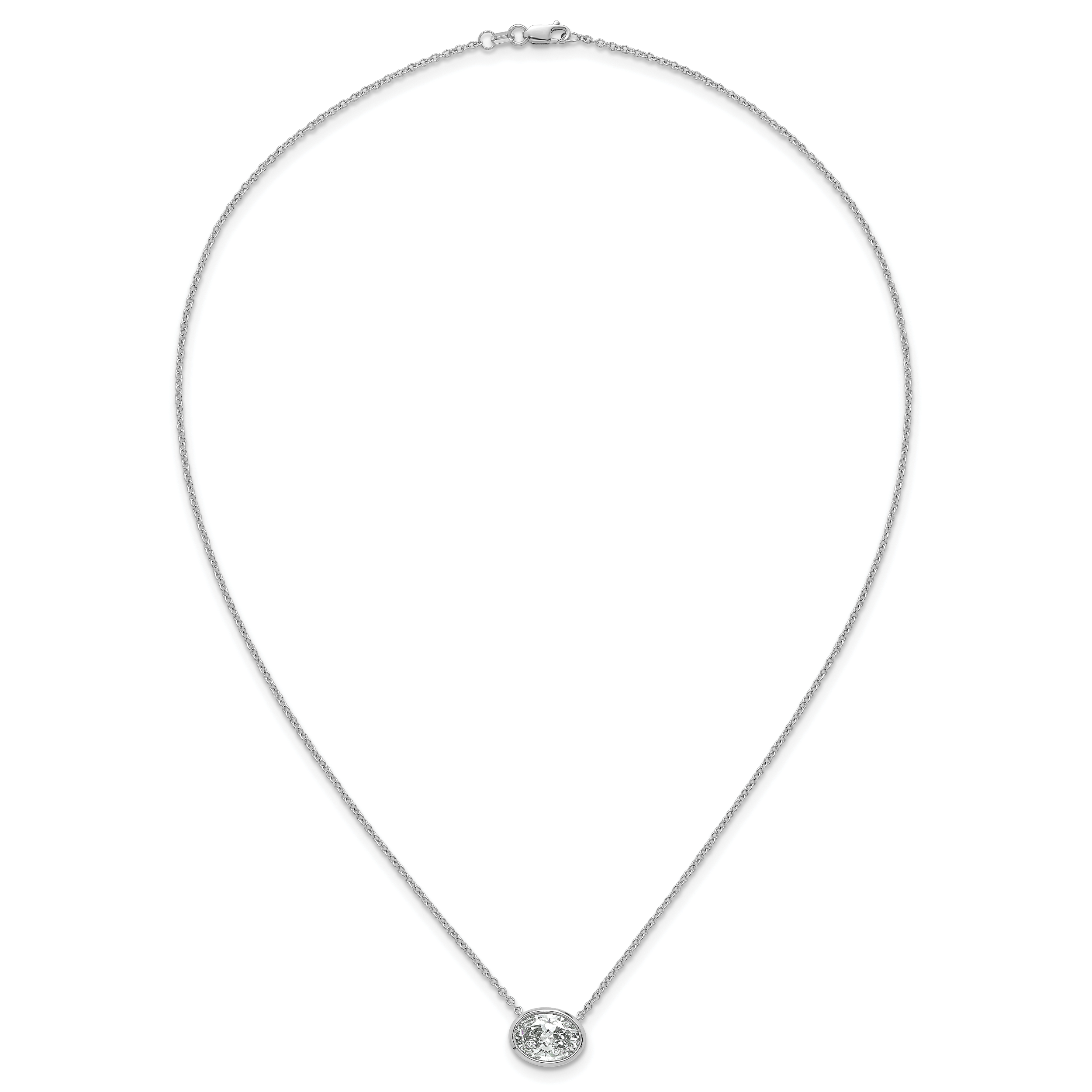 14k White Gold 2 1/2 carat Certified Lab Grown Diamond VS+ F+ Oval Complete 18 inch Bezel Set Necklace