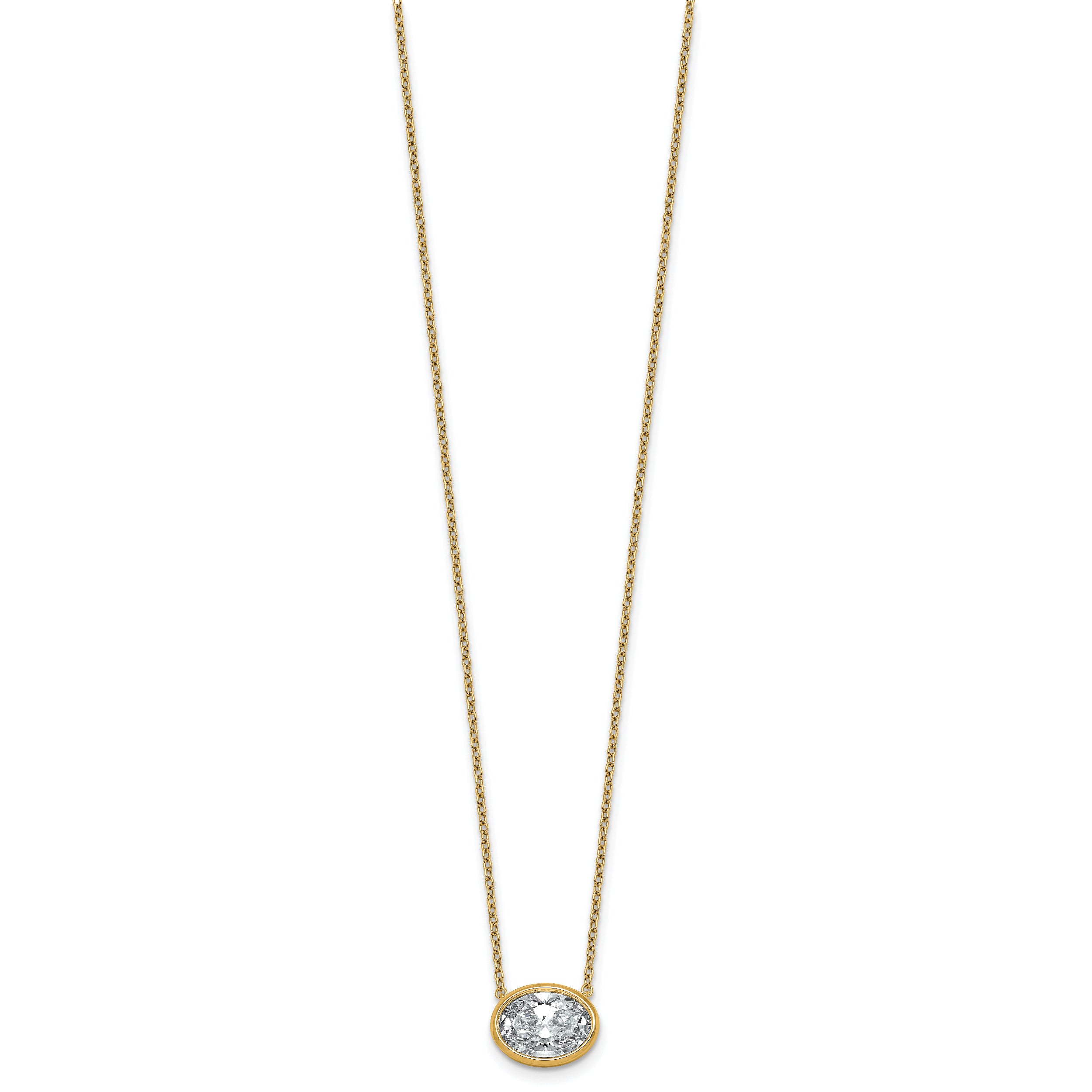 14k 2 1/2 carat Certified Lab Grown Diamond VS+ F+ Oval Complete 18 inch Bezel Set Necklace