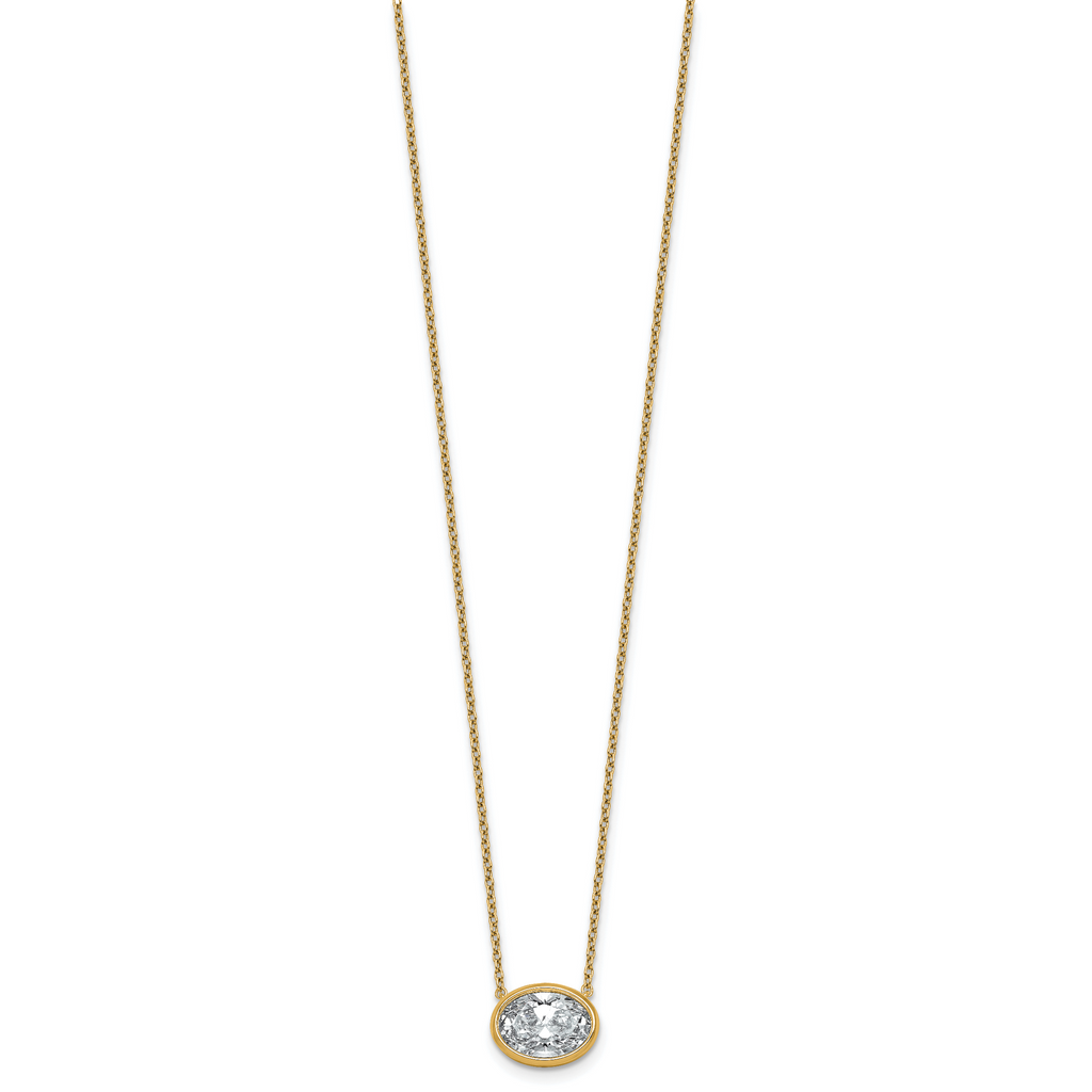 14k 2 1/2 carat Certified Lab Grown Diamond VS+ F+ Oval Complete 18 inch Bezel Set Necklace