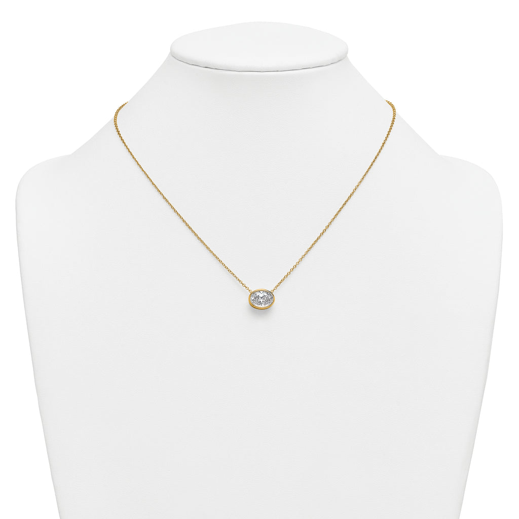 14k 2 1/2 carat Certified Lab Grown Diamond VS+ F+ Oval Complete 18 inch Bezel Set Necklace