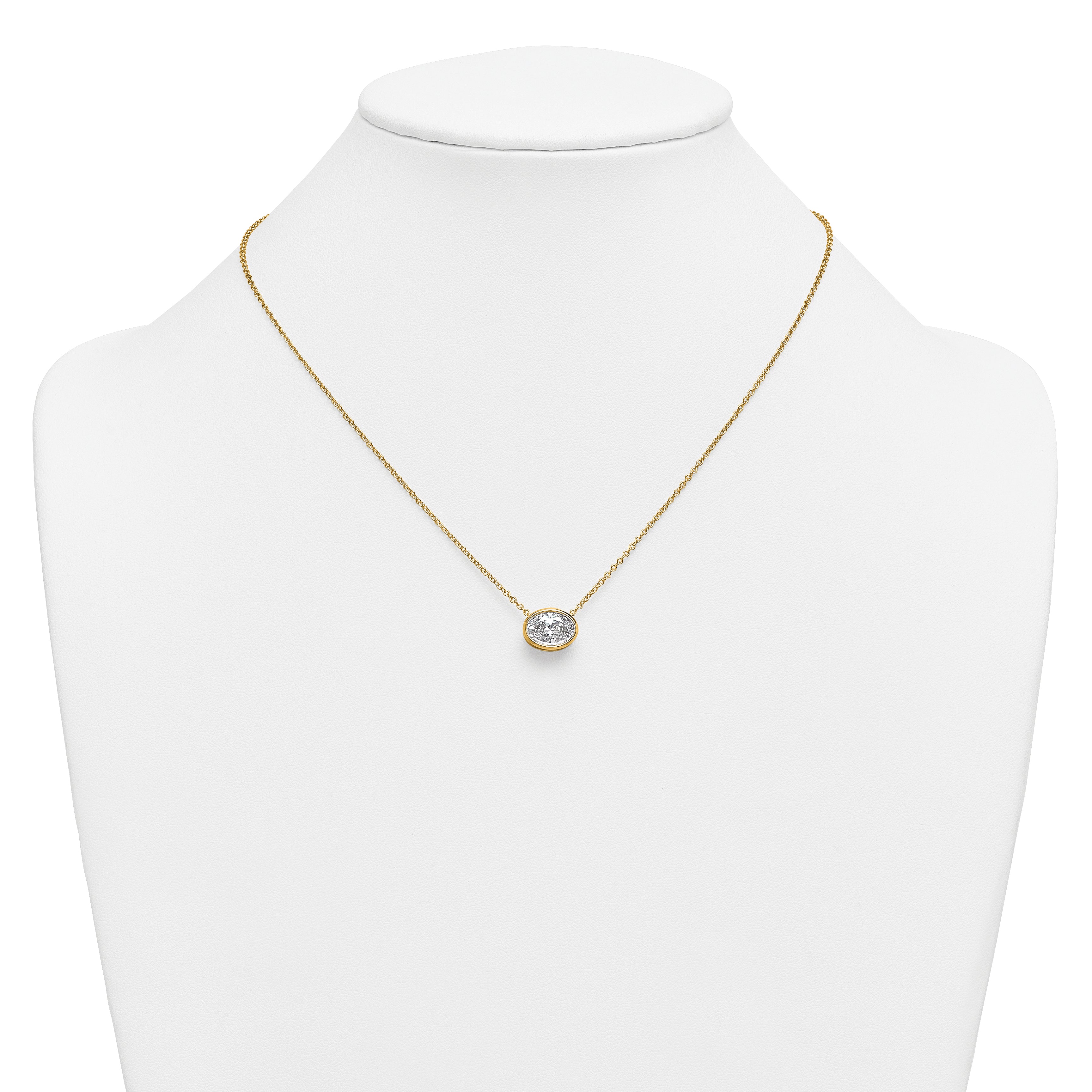 14k 2 1/2 carat Certified Lab Grown Diamond VS+ F+ Oval Complete 18 inch Bezel Set Necklace