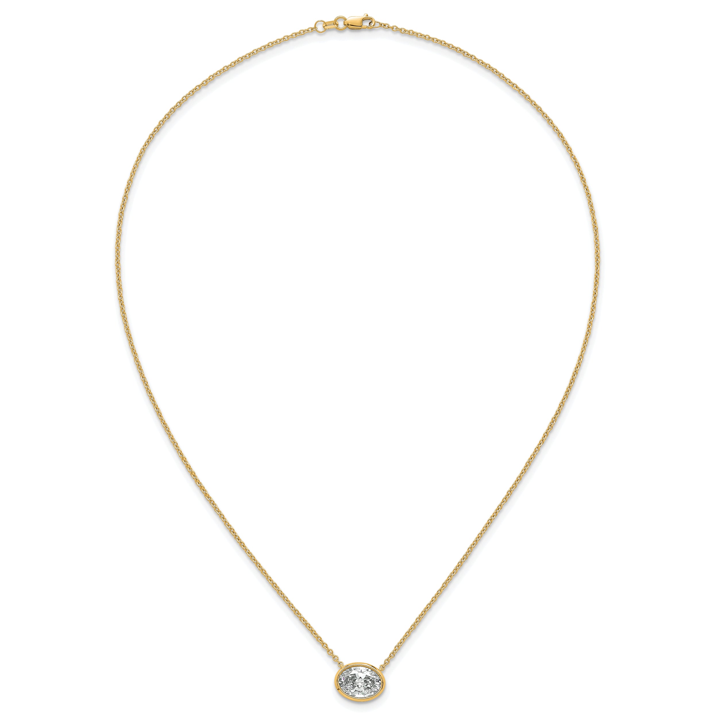 14k 2 1/2 carat Certified Lab Grown Diamond VS+ F+ Oval Complete 18 inch Bezel Set Necklace