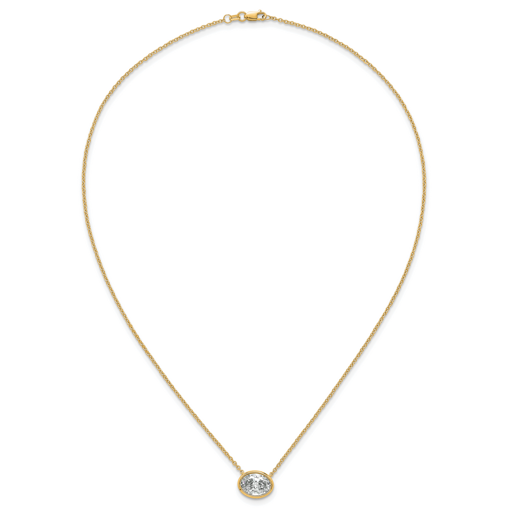 14k 2 1/2 carat Certified Lab Grown Diamond VS+ F+ Oval Complete 18 inch Bezel Set Necklace