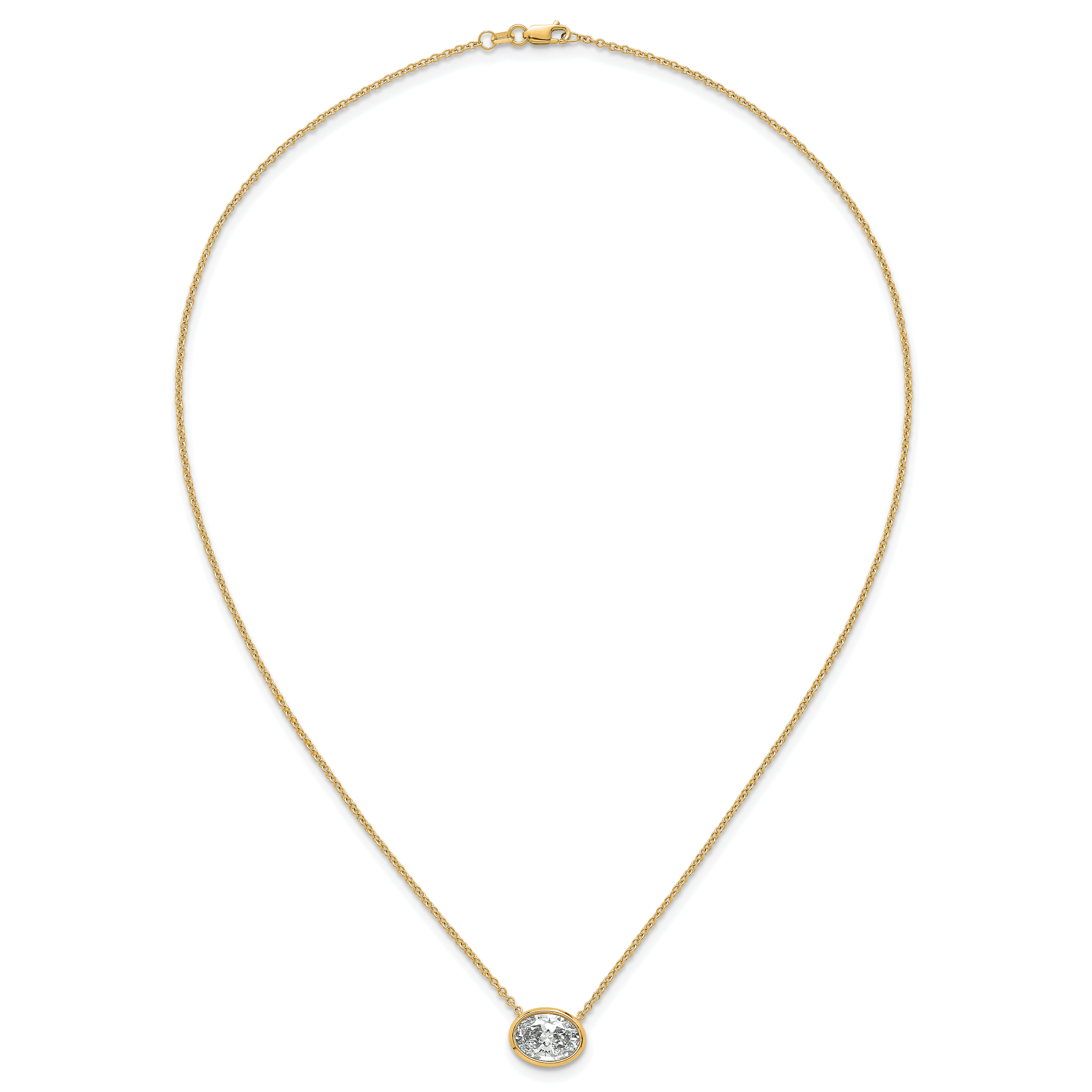 14k 2 1/2 carat Certified Lab Grown Diamond VS+ F+ Oval Complete 18 inch Bezel Set Necklace