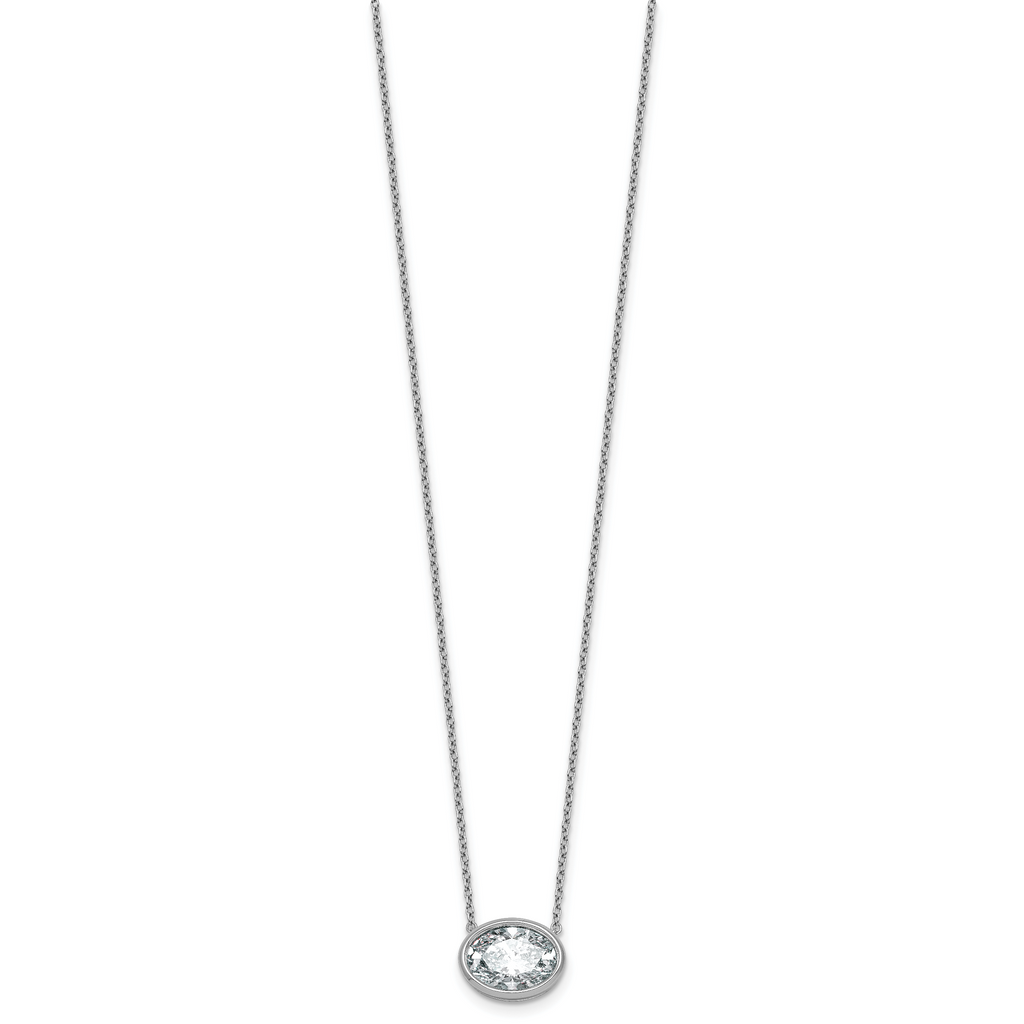 14k White Gold 3 carat Certified Lab Grown Diamond VS+ F+ Oval Complete 18 inch Bezel Set Necklace