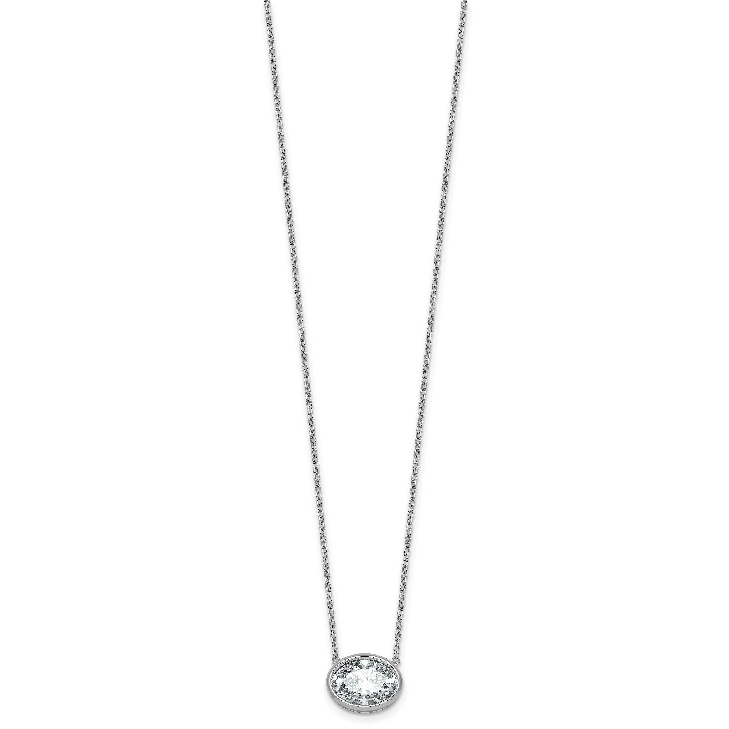 14k White Gold 3 carat Certified Lab Grown Diamond VS+ F+ Oval Complete 18 inch Bezel Set Necklace