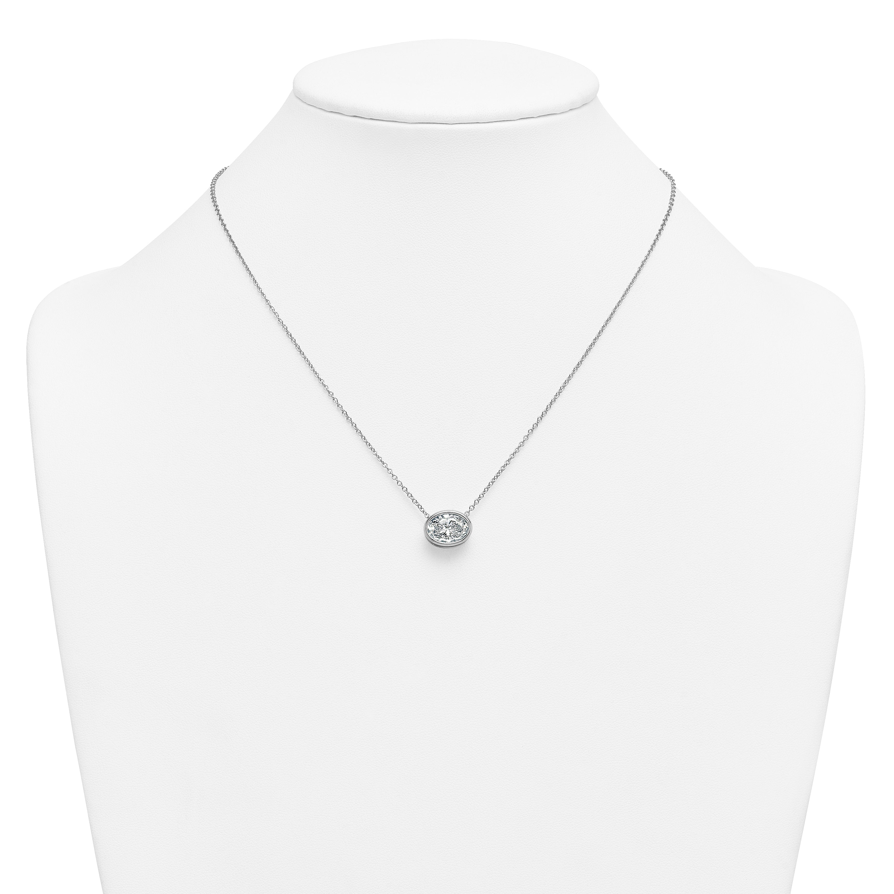14k White Gold 3 carat Certified Lab Grown Diamond VS+ F+ Oval Complete 18 inch Bezel Set Necklace