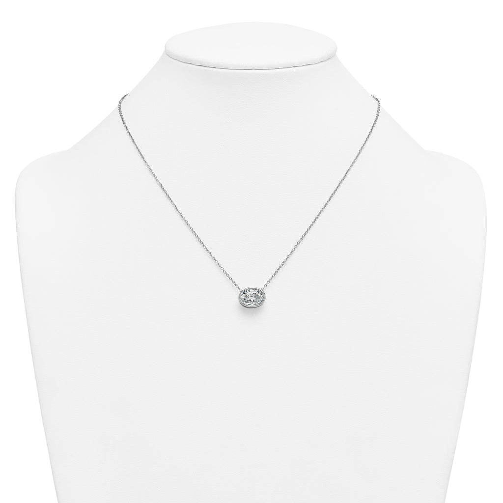 14k White Gold 3 carat Certified Lab Grown Diamond VS+ F+ Oval Complete 18 inch Bezel Set Necklace