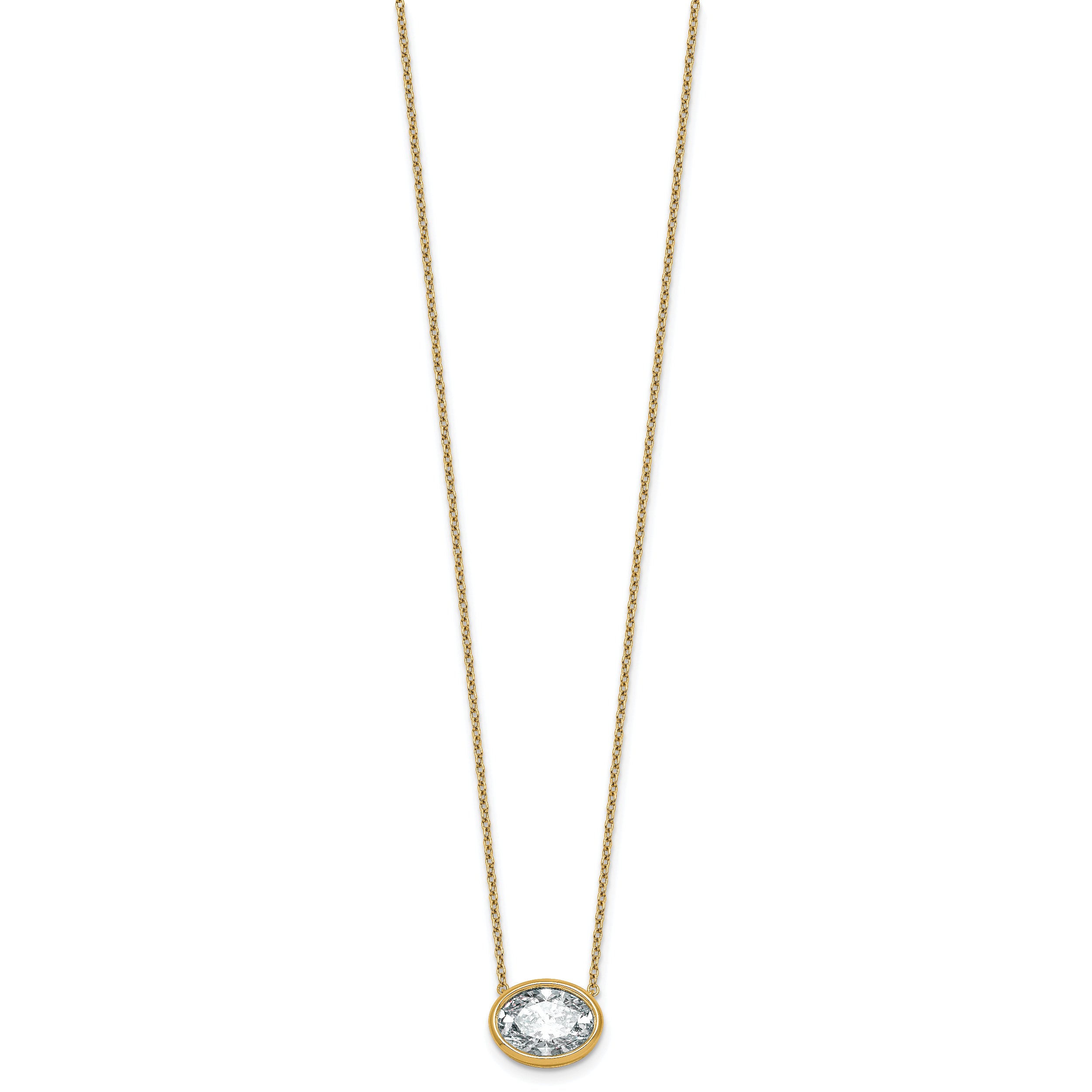 14k 3 carat Certified Lab Grown Diamond VS+ F+ Oval Complete 18 inch Bezel Set Necklace