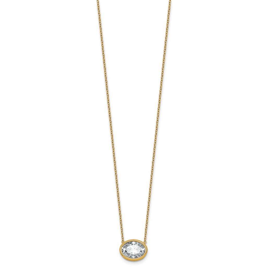 14k 3 carat Certified Lab Grown Diamond VS+ F+ Oval Complete 18 inch Bezel Set Necklace