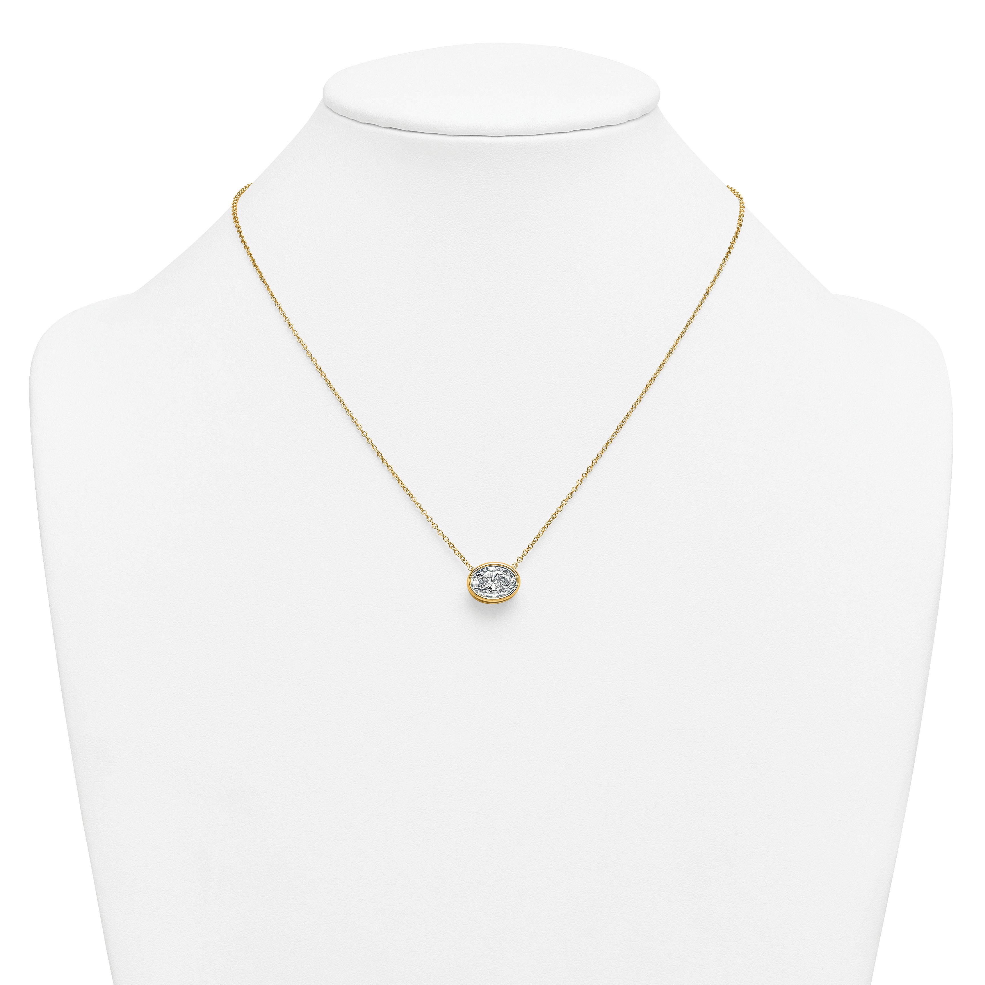 14k 3 carat Certified Lab Grown Diamond VS+ F+ Oval Complete 18 inch Bezel Set Necklace