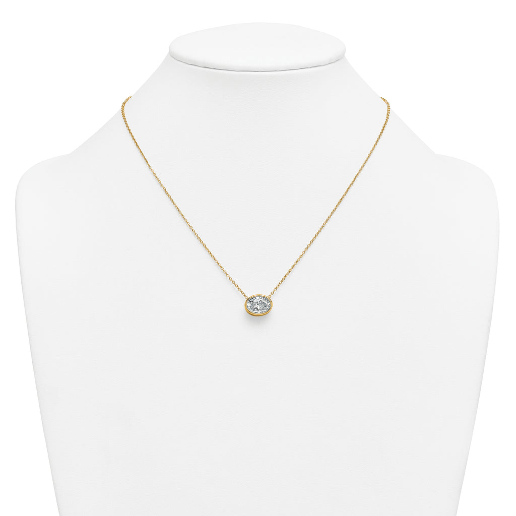 14k 3 carat Certified Lab Grown Diamond VS+ F+ Oval Complete 18 inch Bezel Set Necklace