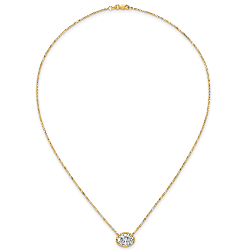 14k 3 carat Certified Lab Grown Diamond VS+ F+ Oval Complete 18 inch Bezel Set Necklace
