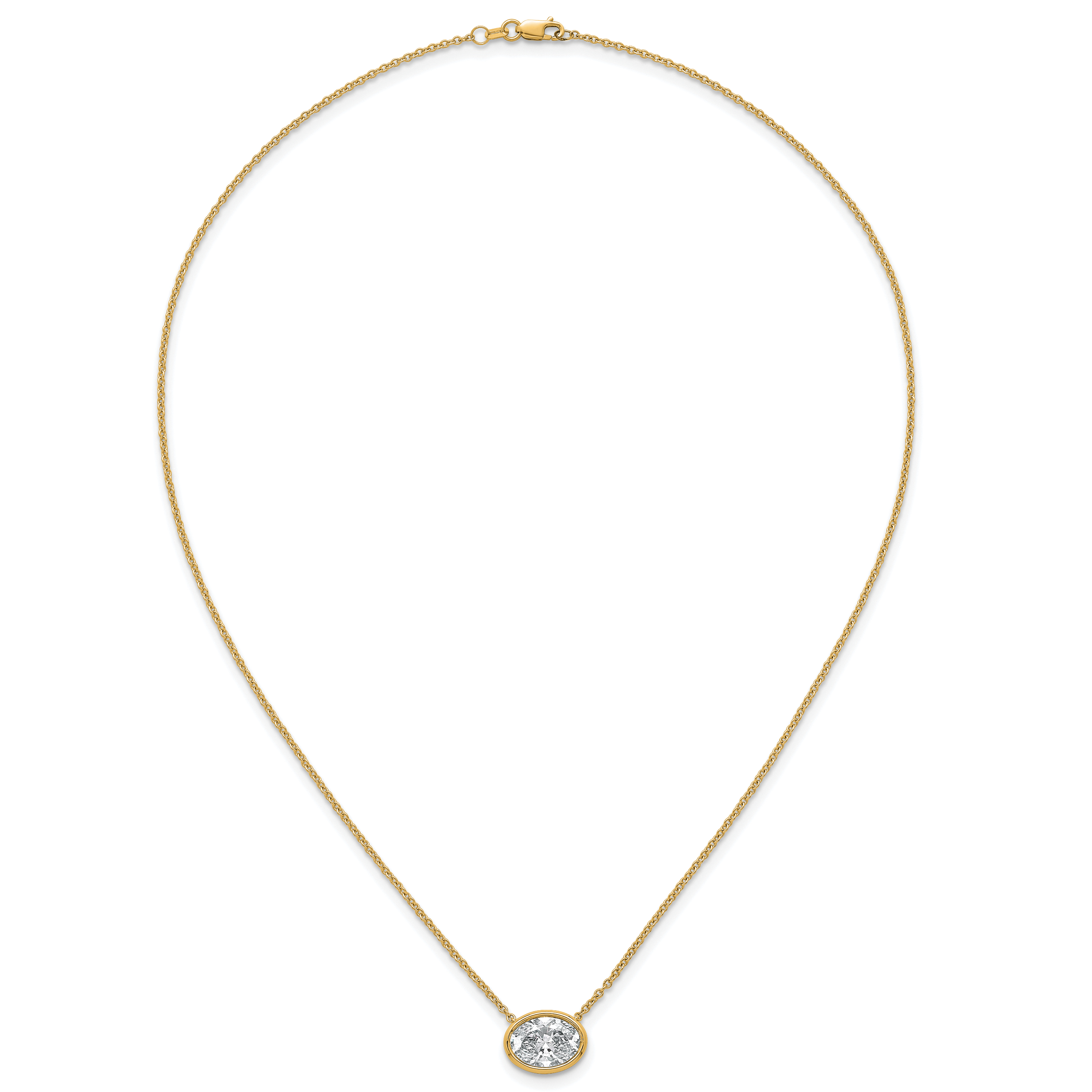 14k 3 carat Certified Lab Grown Diamond VS+ F+ Oval Complete 18 inch Bezel Set Necklace