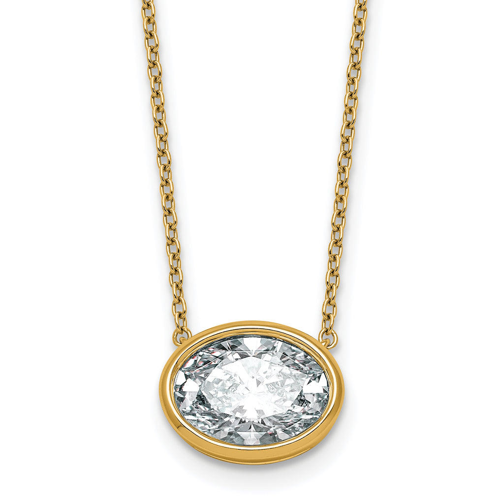 14k 3 carat Certified Lab Grown Diamond VS+ F+ Oval Complete 18 inch Bezel Set Necklace