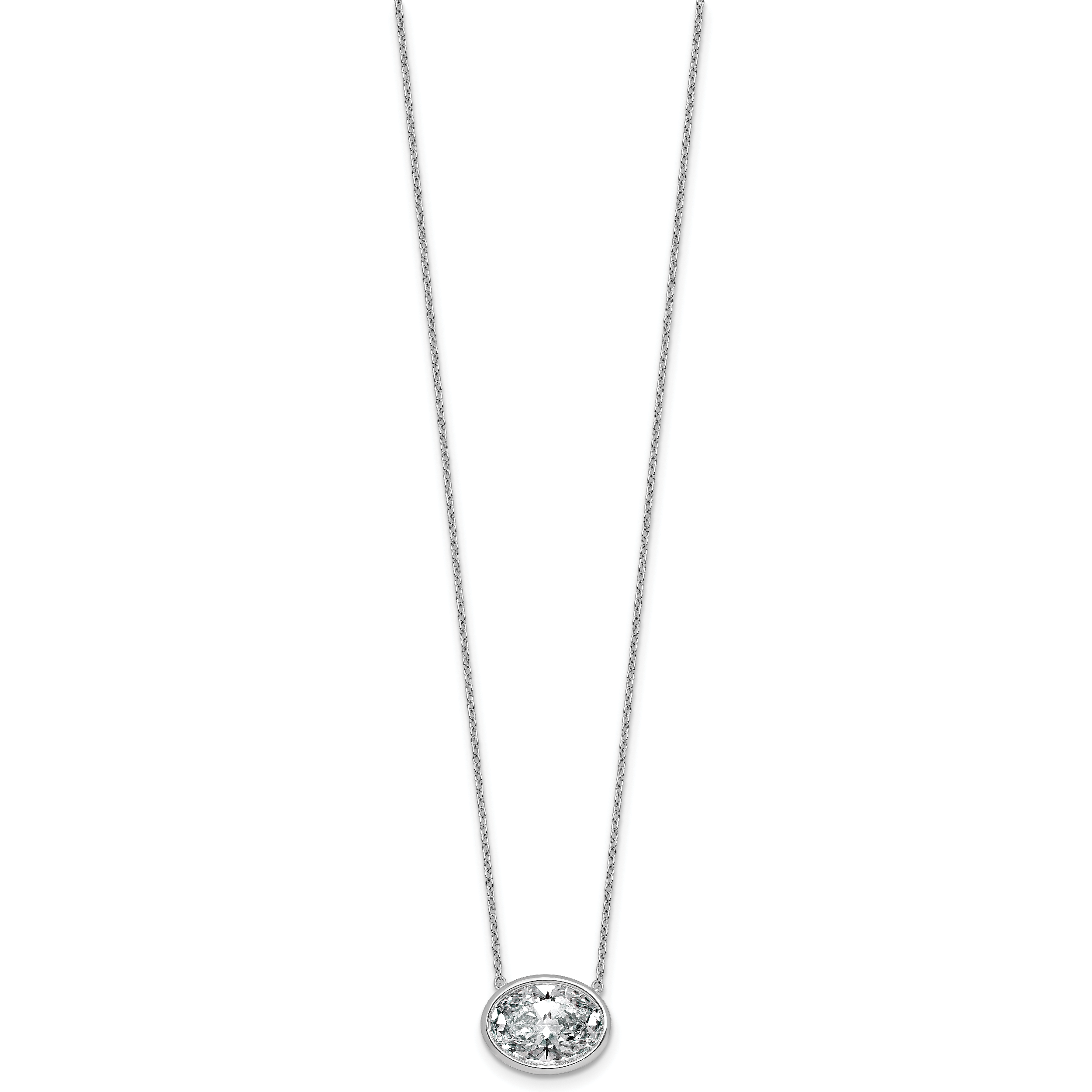 14k White Gold 4 carat Certified Lab Grown Diamond VS+ F+ Oval Complete 18 inch Bezel Set Necklace