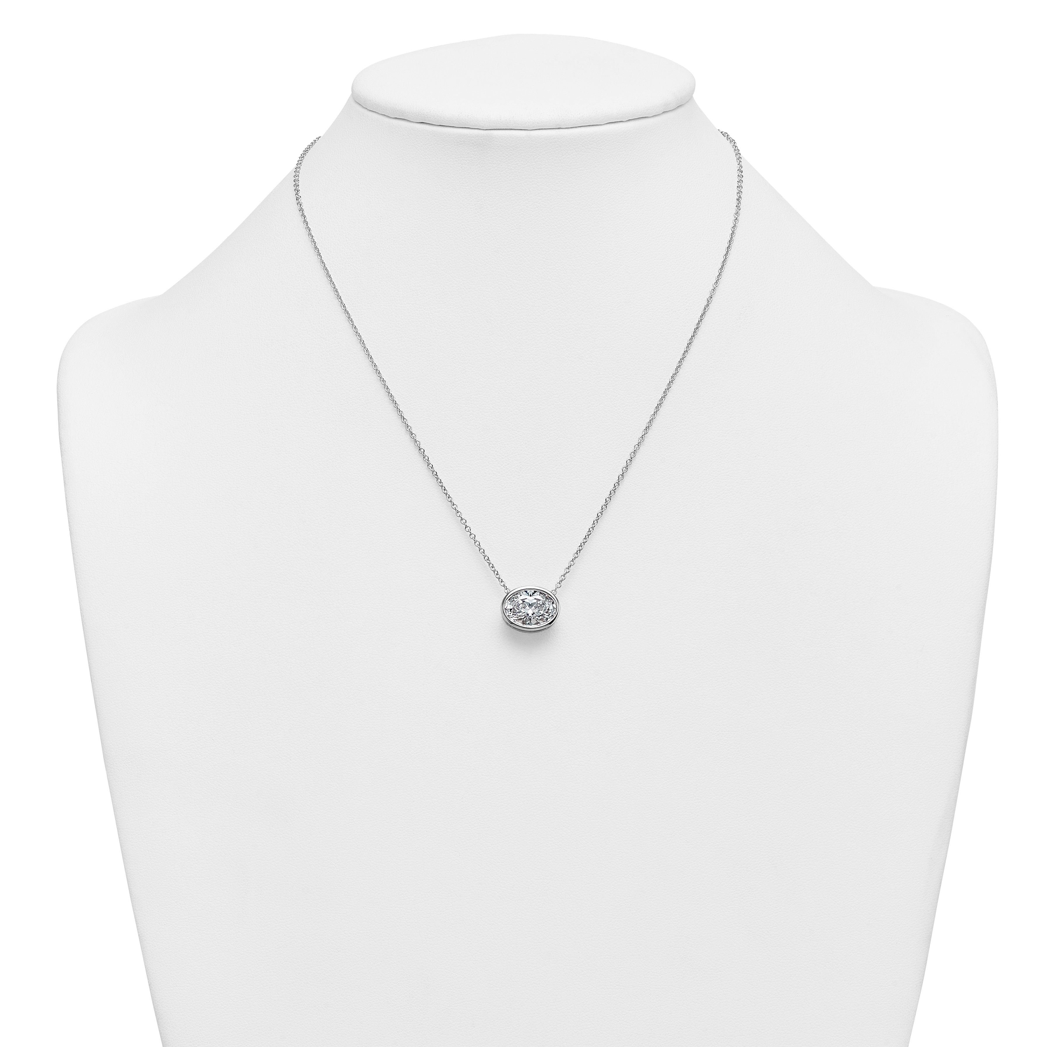 14k White Gold 4 carat Certified Lab Grown Diamond VS+ F+ Oval Complete 18 inch Bezel Set Necklace