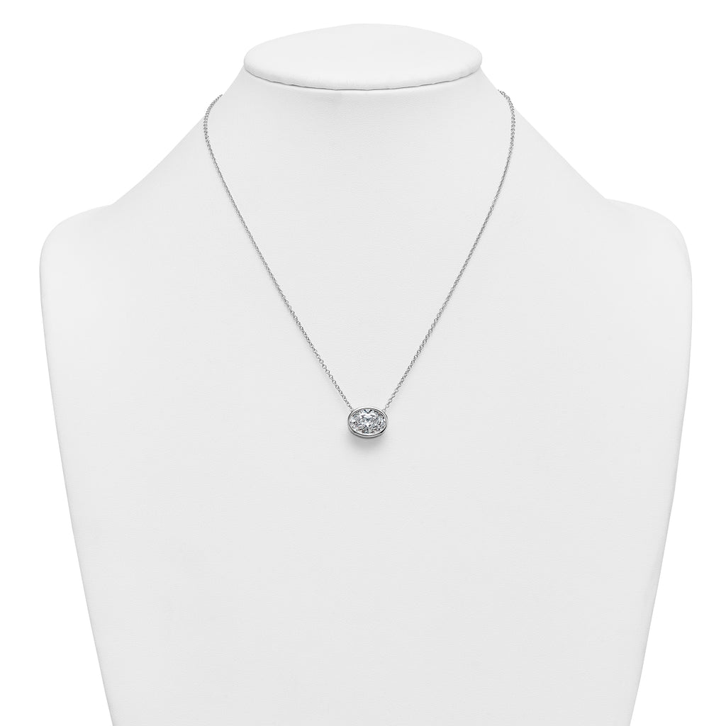 14k White Gold 4 carat Certified Lab Grown Diamond VS+ F+ Oval Complete 18 inch Bezel Set Necklace