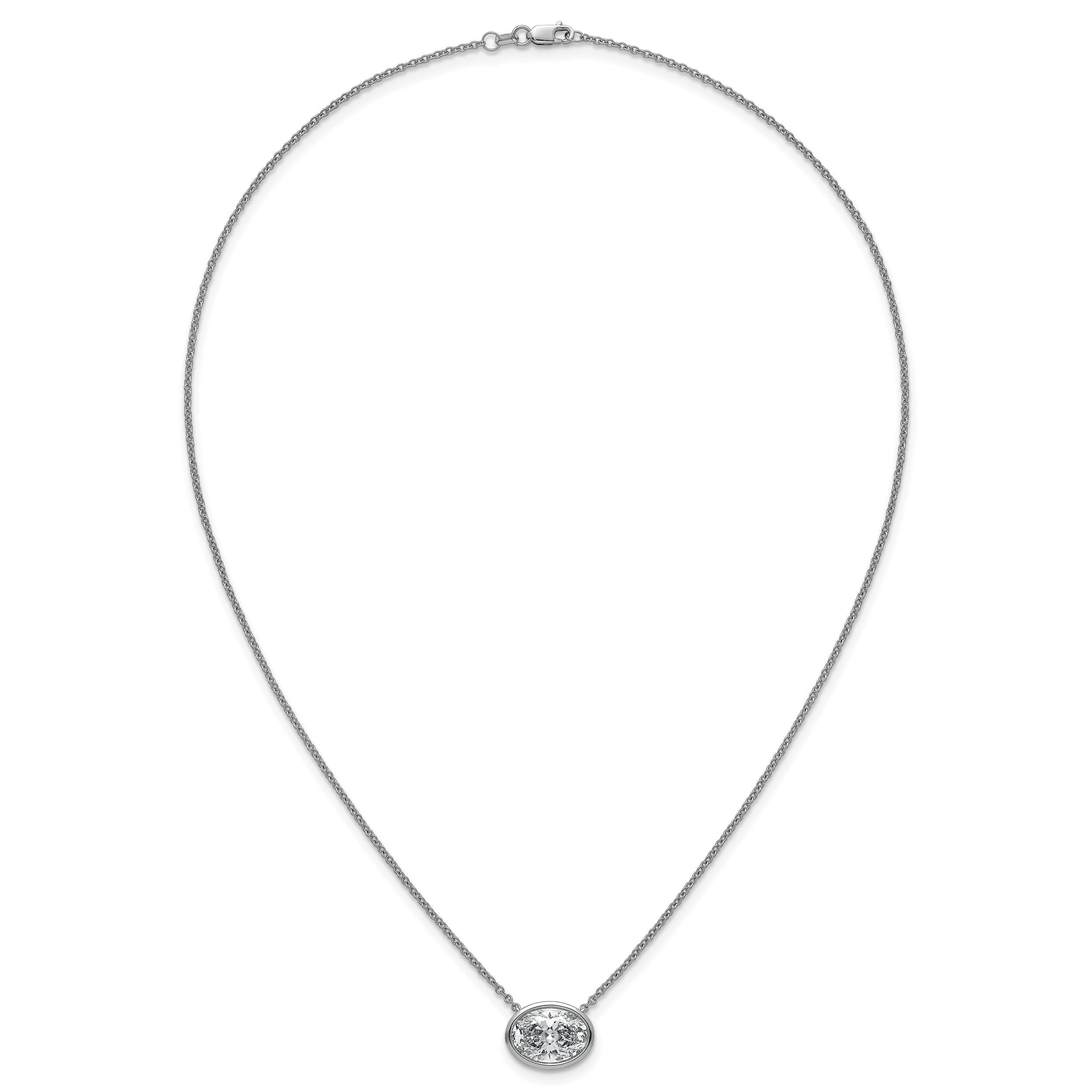 14k White Gold 4 carat Certified Lab Grown Diamond VS+ F+ Oval Complete 18 inch Bezel Set Necklace