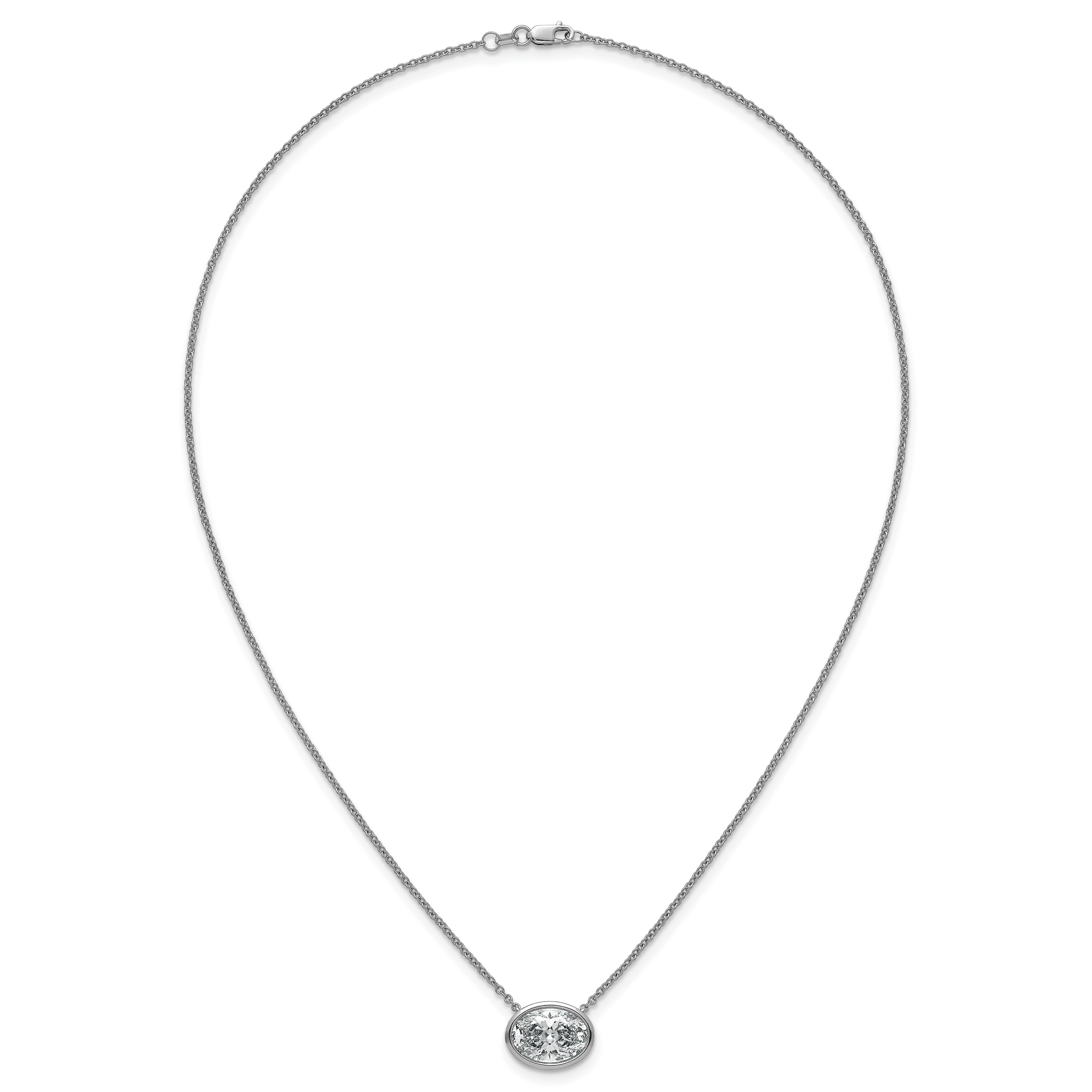 14k White Gold 4 carat Certified Lab Grown Diamond VS+ F+ Oval Complete 18 inch Bezel Set Necklace