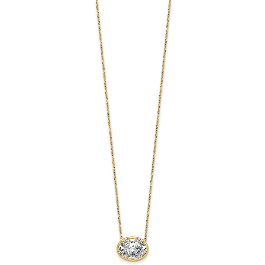 14k 4 carat Certified Lab Grown Diamond VS+ F+ Oval Complete 18 inch Bezel Set Necklace