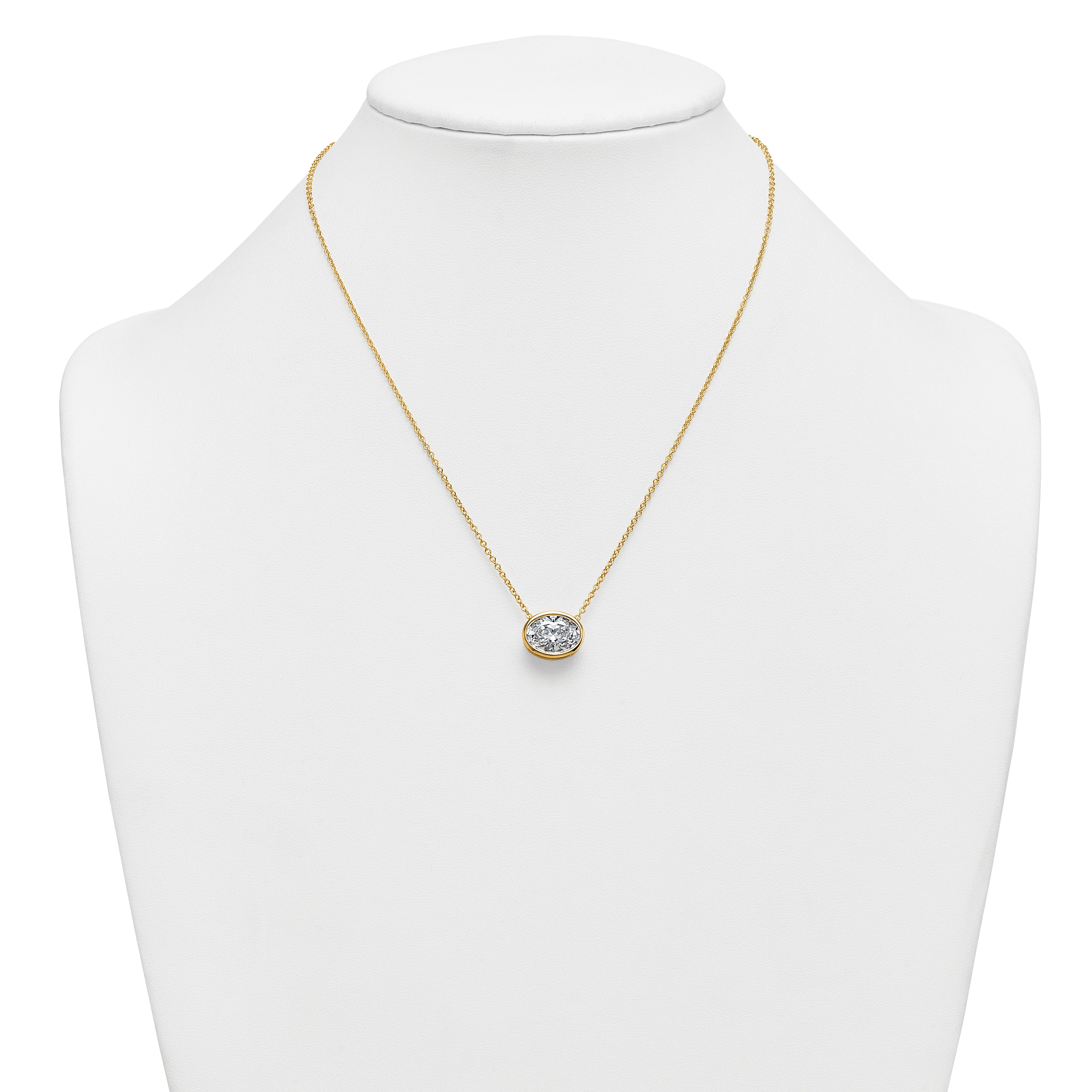 14k 4 carat Certified Lab Grown Diamond VS+ F+ Oval Complete 18 inch Bezel Set Necklace