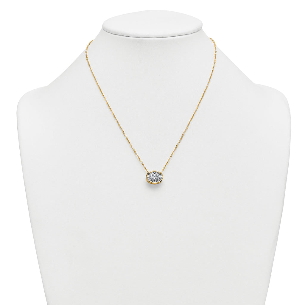 14k 4 carat Certified Lab Grown Diamond VS+ F+ Oval Complete 18 inch Bezel Set Necklace