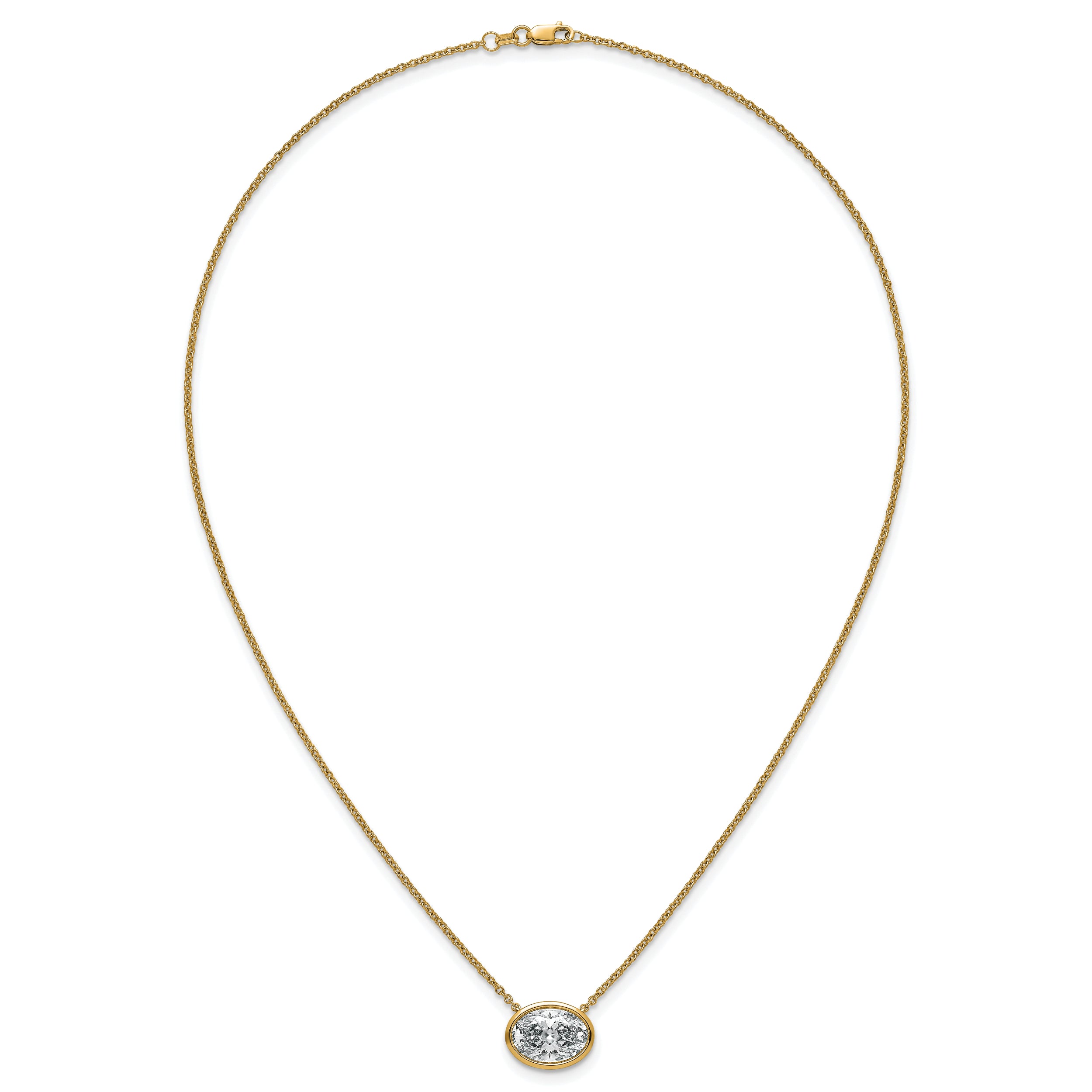 14k 4 carat Certified Lab Grown Diamond VS+ F+ Oval Complete 18 inch Bezel Set Necklace