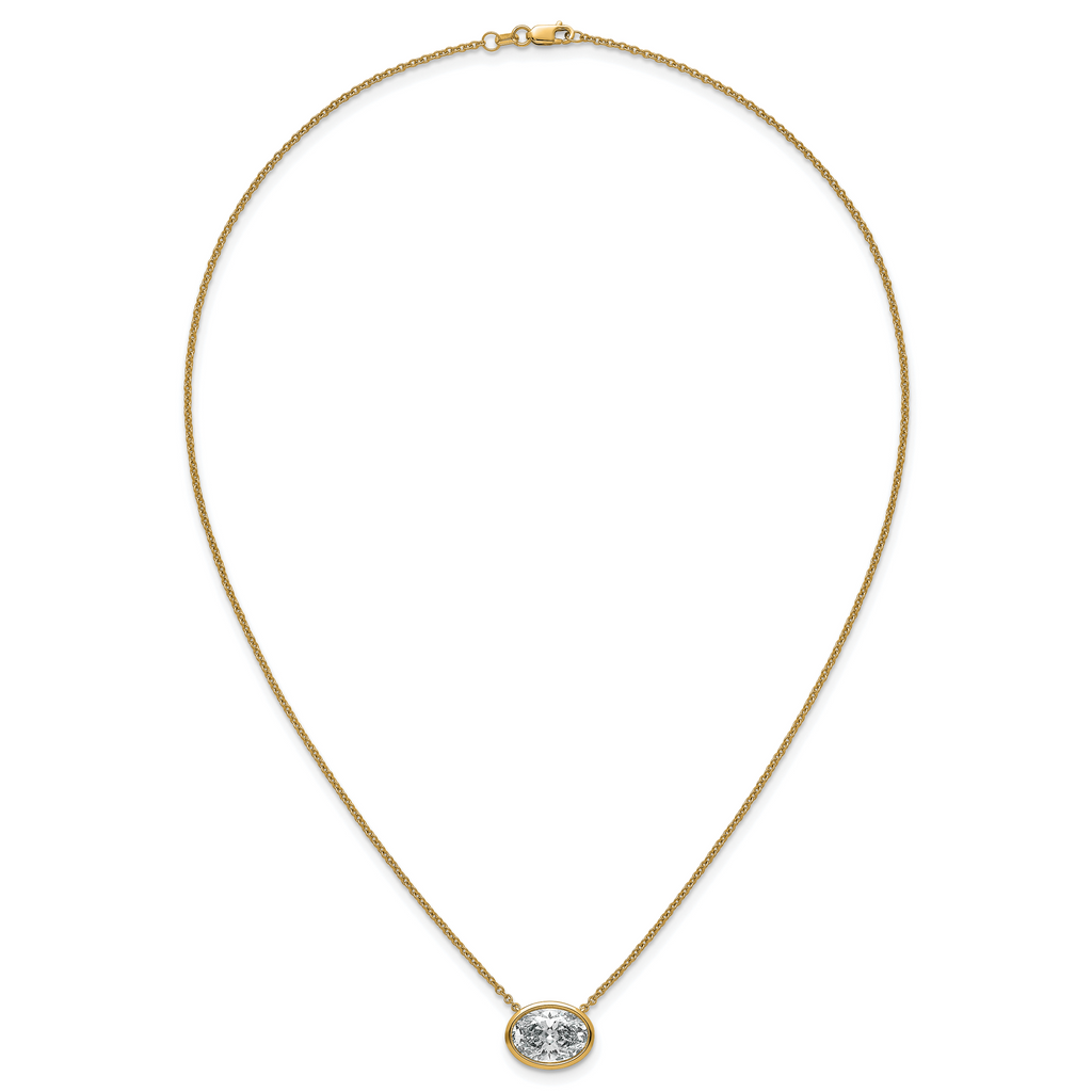 14k 4 carat Certified Lab Grown Diamond VS+ F+ Oval Complete 18 inch Bezel Set Necklace
