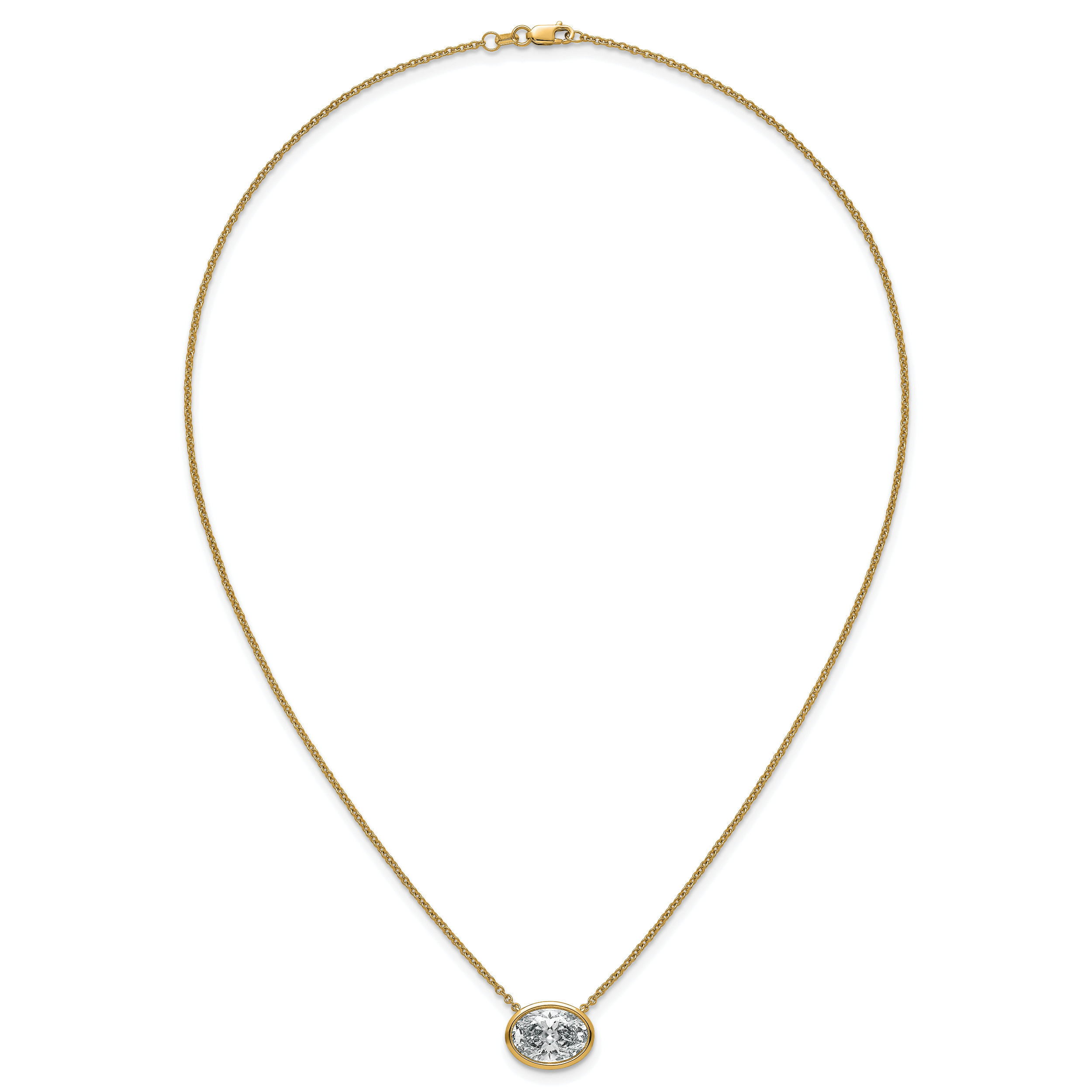 14k 4 carat Certified Lab Grown Diamond VS+ F+ Oval Complete 18 inch Bezel Set Necklace