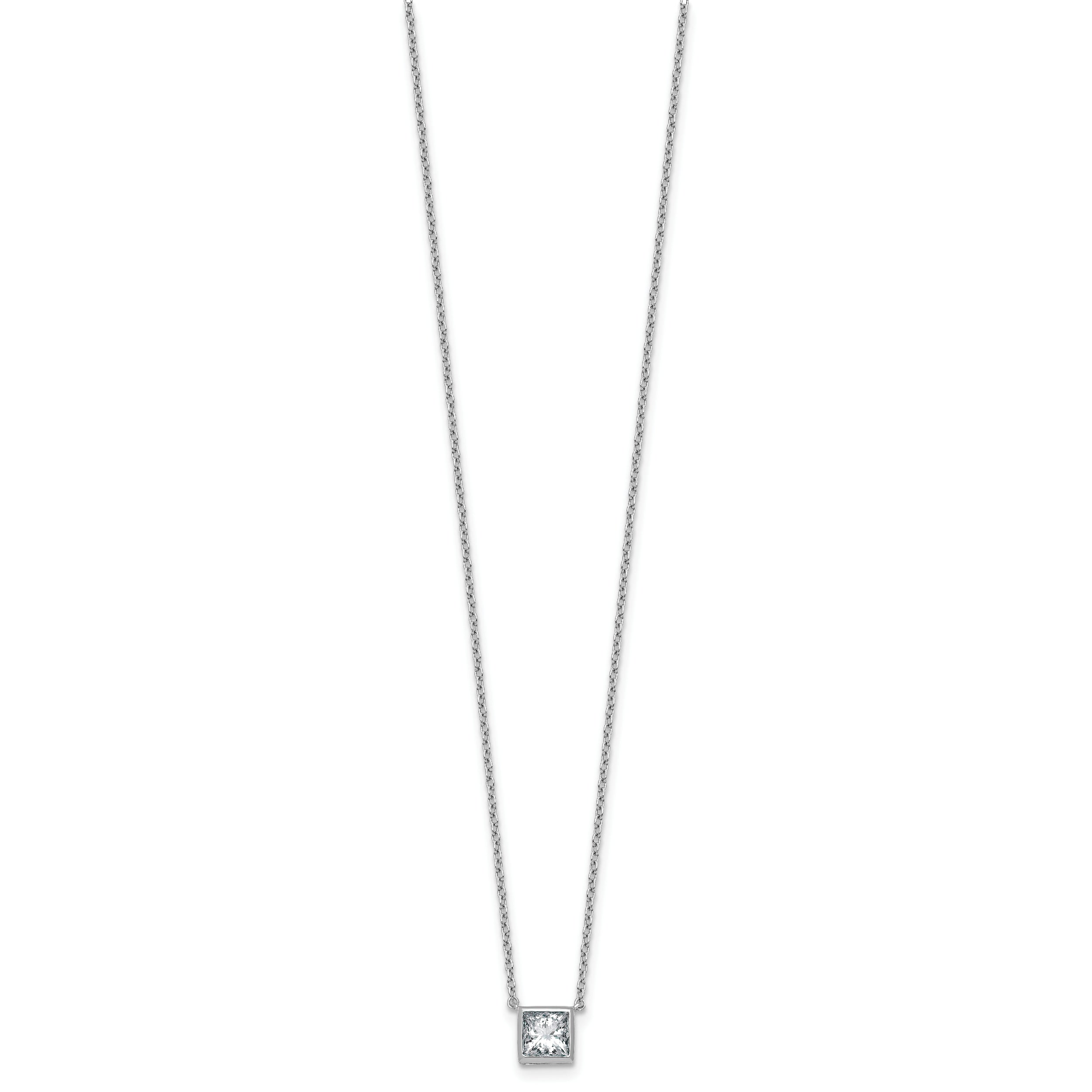 14k White Gold 1 carat Certified Lab Grown Diamond VS+ F+ Princess Complete 18 inch Bezel Set Necklace