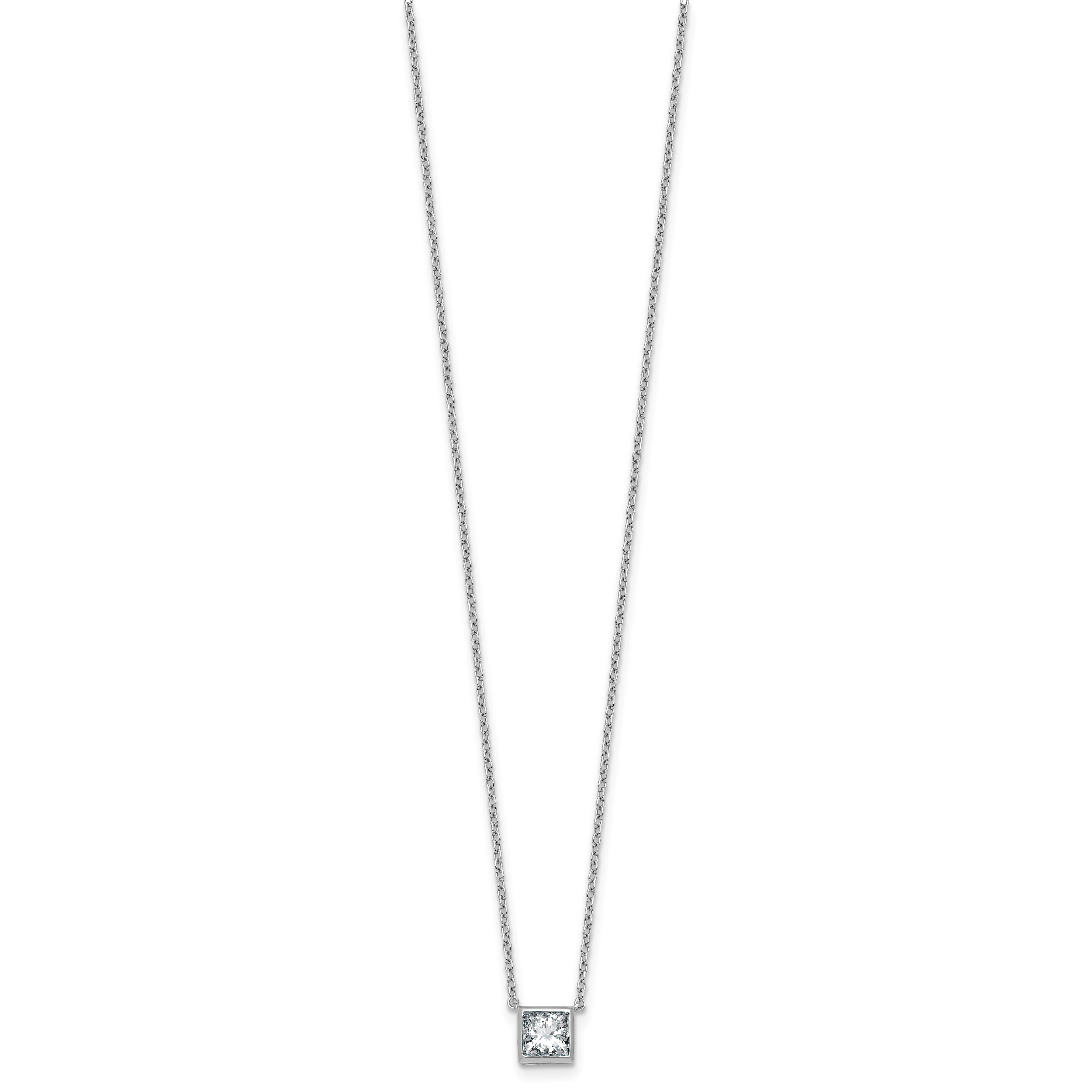 14k White Gold 1 carat Certified Lab Grown Diamond VS+ F+ Princess Complete 18 inch Bezel Set Necklace Secondary image