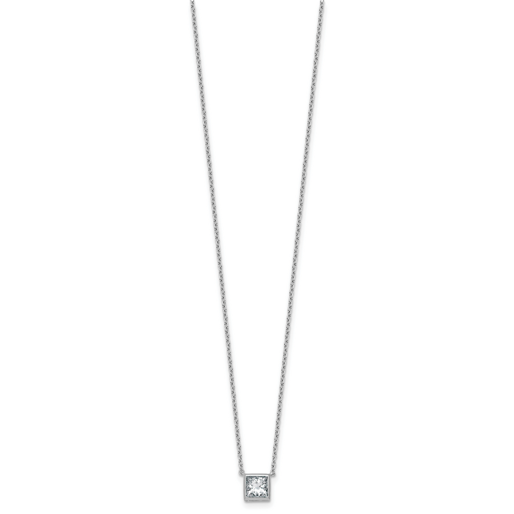 14k White Gold 1 carat Certified Lab Grown Diamond VS+ F+ Princess Complete 18 inch Bezel Set Necklace