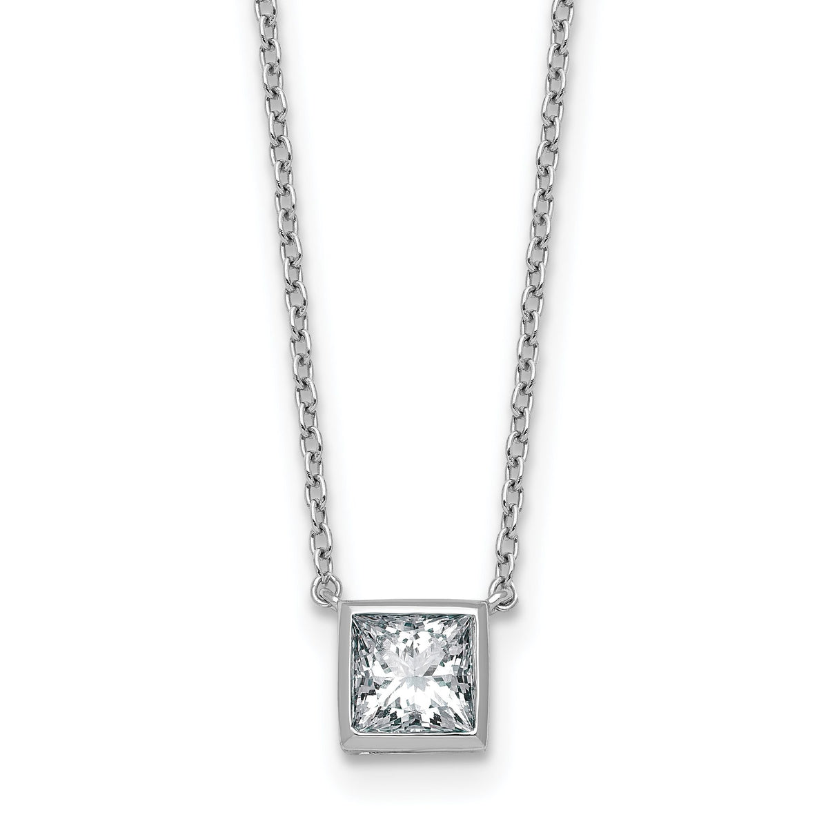 Princess Bezel-Set Lab-Grown Diamond Necklace in 14K White Gold, 457mm (1 ct.) - Sophia Jewelers Main image