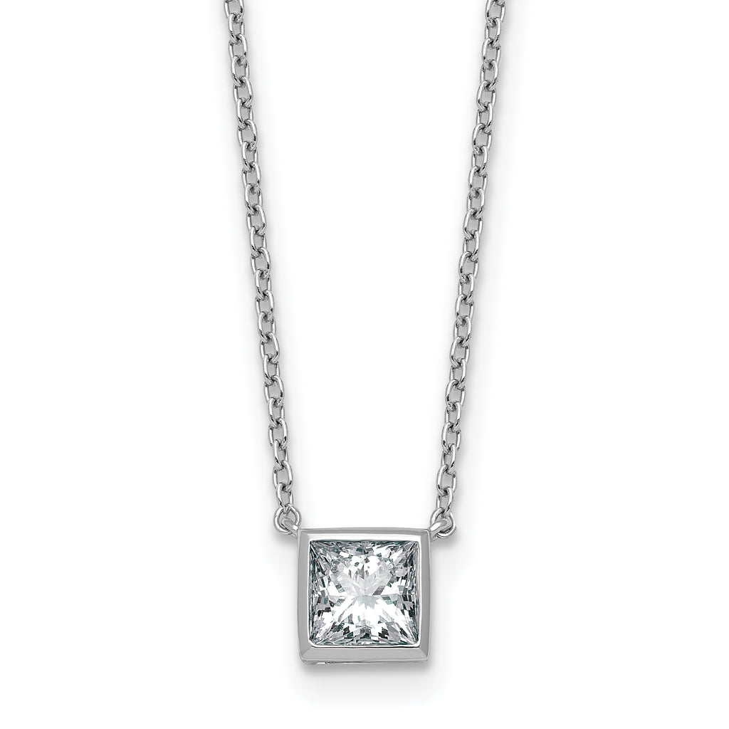 14k White Gold 1 carat Certified Lab Grown Diamond VS+ F+ Princess Complete 18 inch Bezel Set Necklace