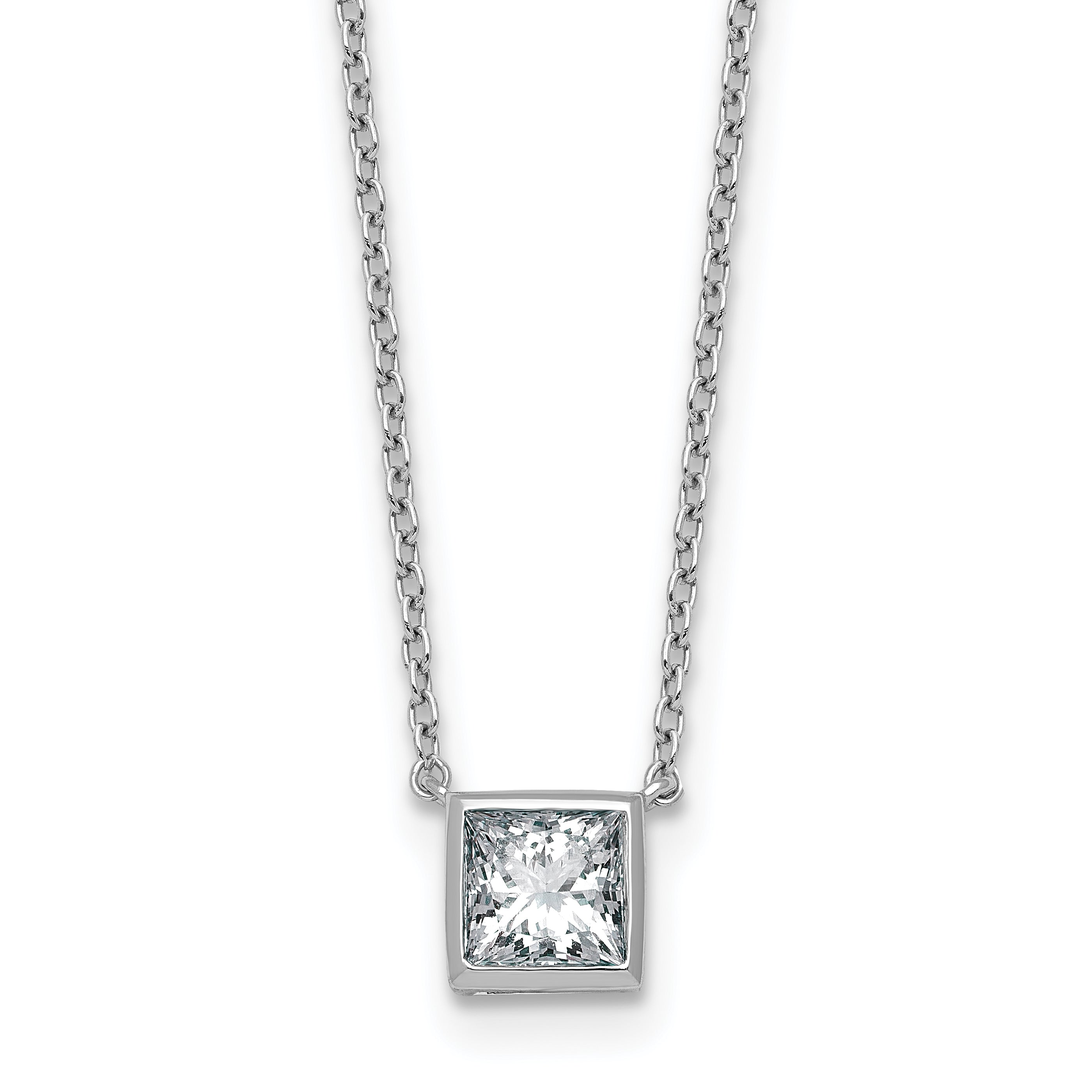 14k White Gold 1 carat Certified Lab Grown Diamond VS+ F+ Princess Complete 18 inch Bezel Set Necklace