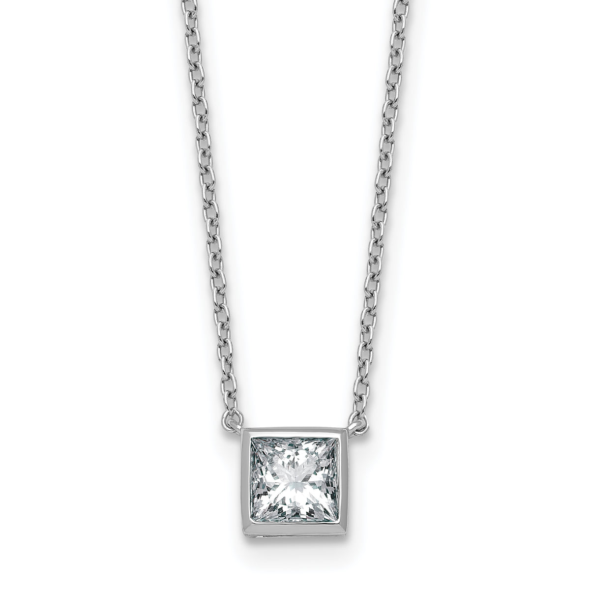 14k White Gold 1 carat Certified Lab Grown Diamond VS+ F+ Princess Complete 18 inch Bezel Set Necklace