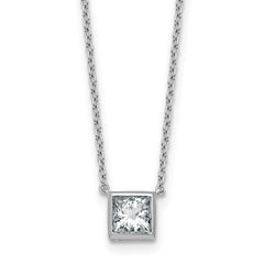 14k White Gold 1 carat Certified Lab Grown Diamond VS+ F+ Princess Complete 18 inch Bezel Set Necklace