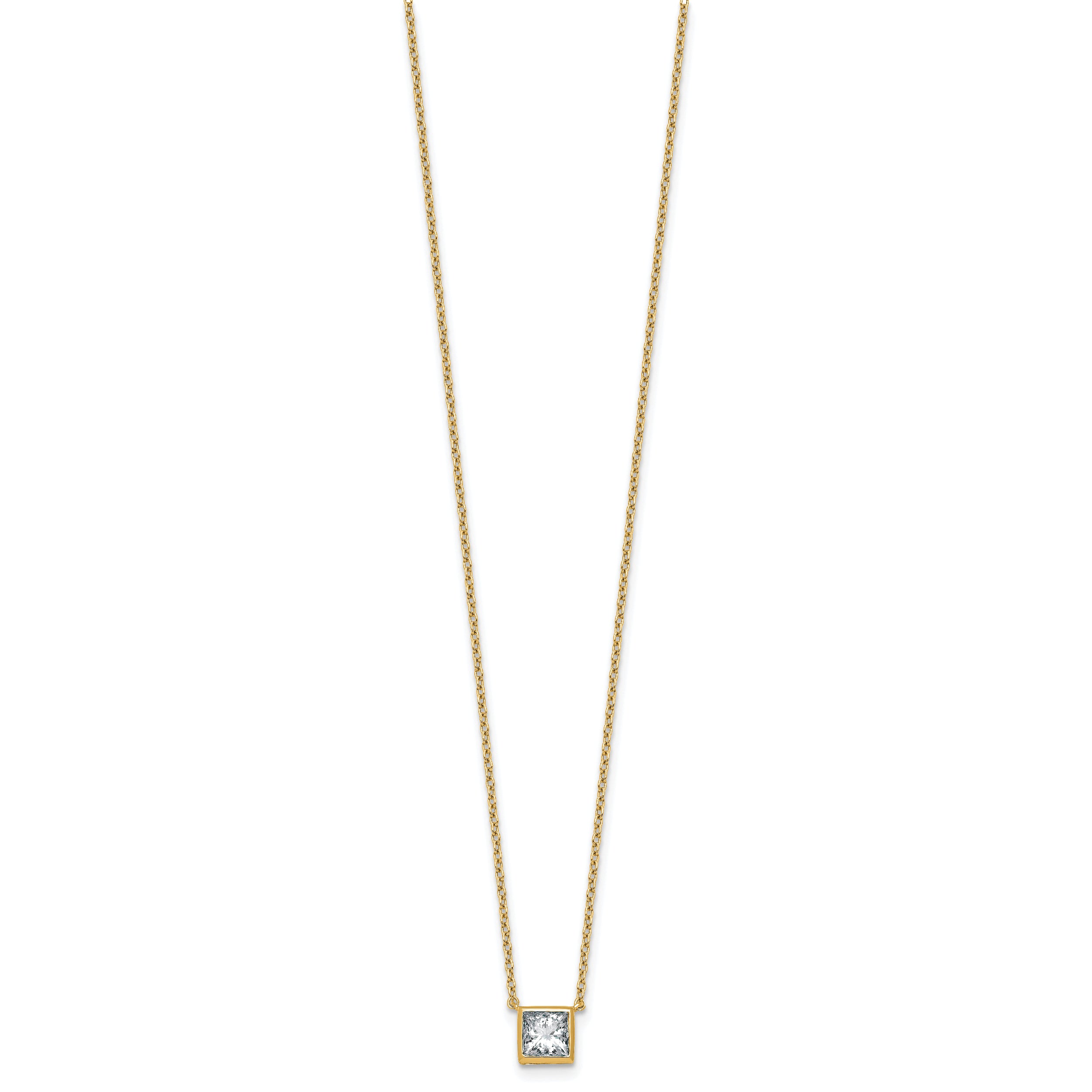 14k 1 carat Certified Lab Grown Diamond VS+ F+ Princess Complete 18 inch Bezel Set Necklace